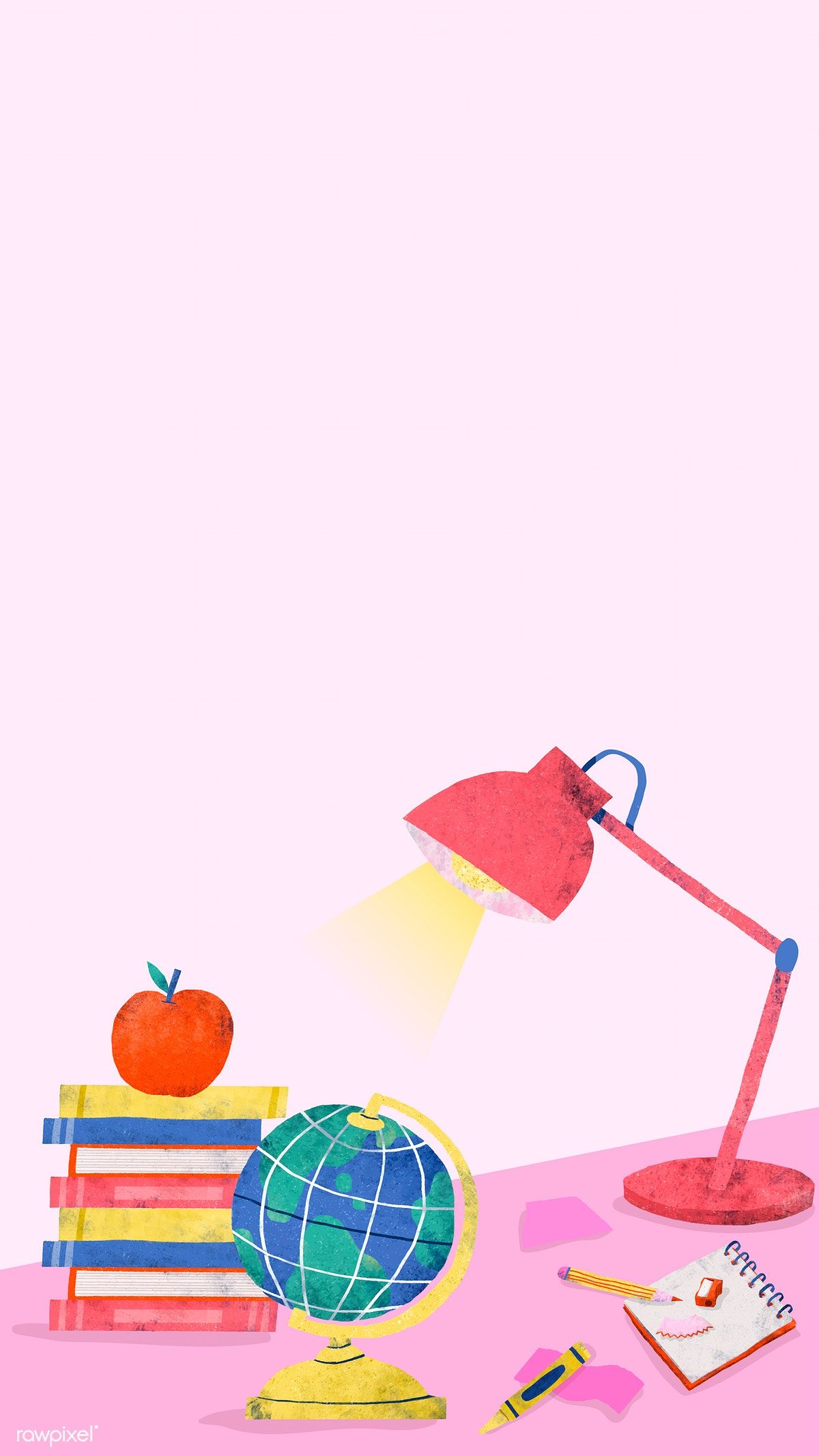 Pink back to school study table mobile phone wallpaper vector. premium image by rawpixe. Back to school wallpaper, Inspirational phone wallpaper, Phone wallpaper