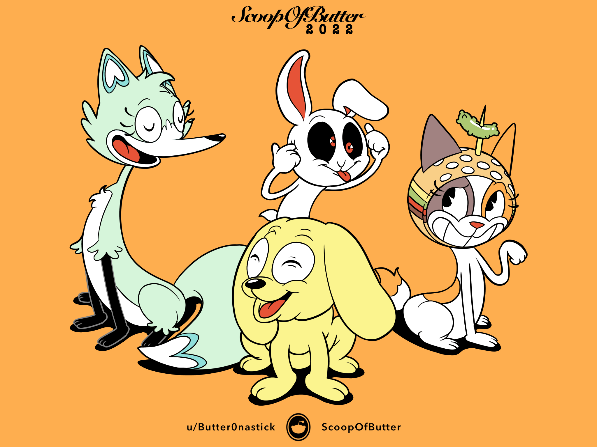Sum Chikn Nuggit characters drawn in the style of Cuphead!