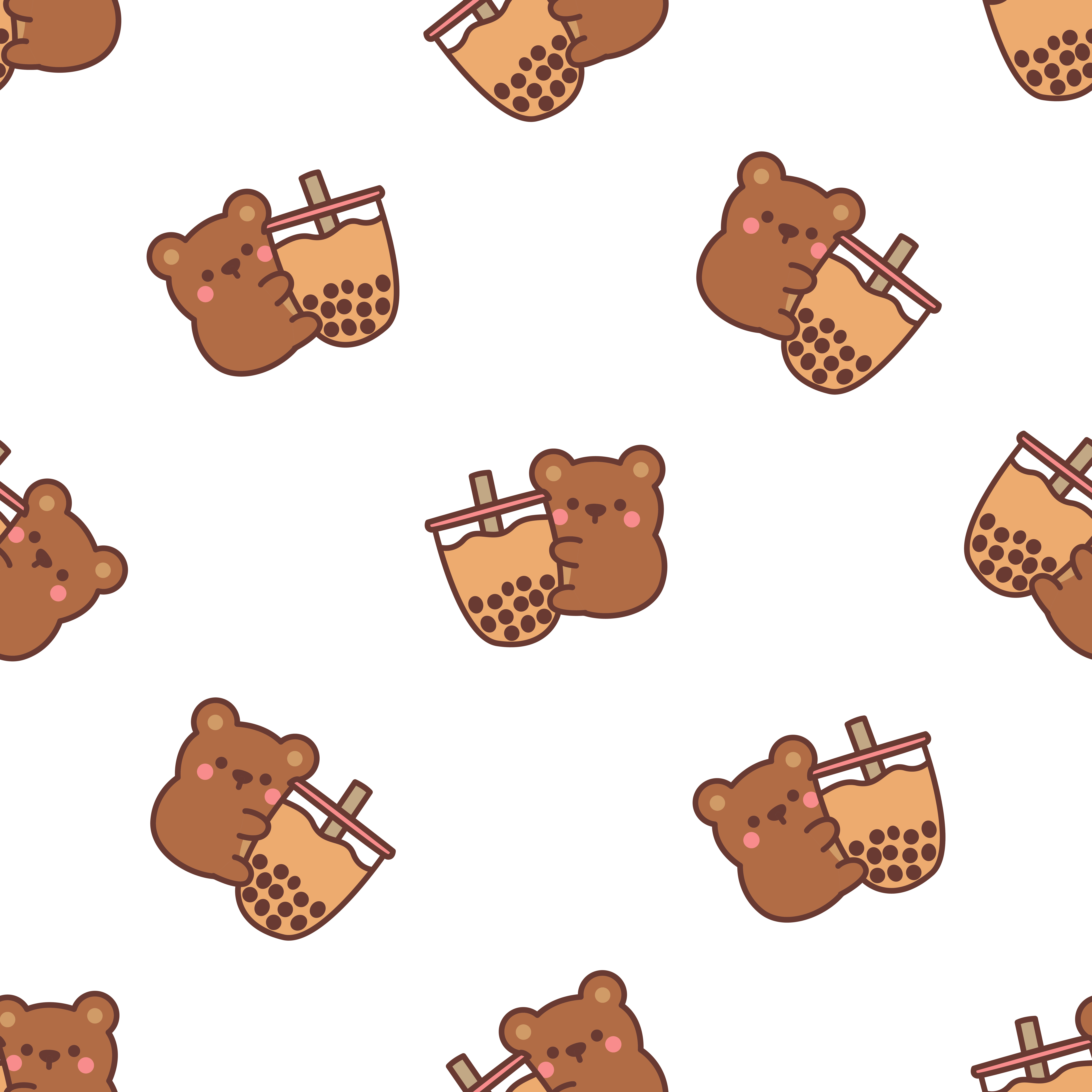 Cute bear holding bubble tea cartoon seamless pattern