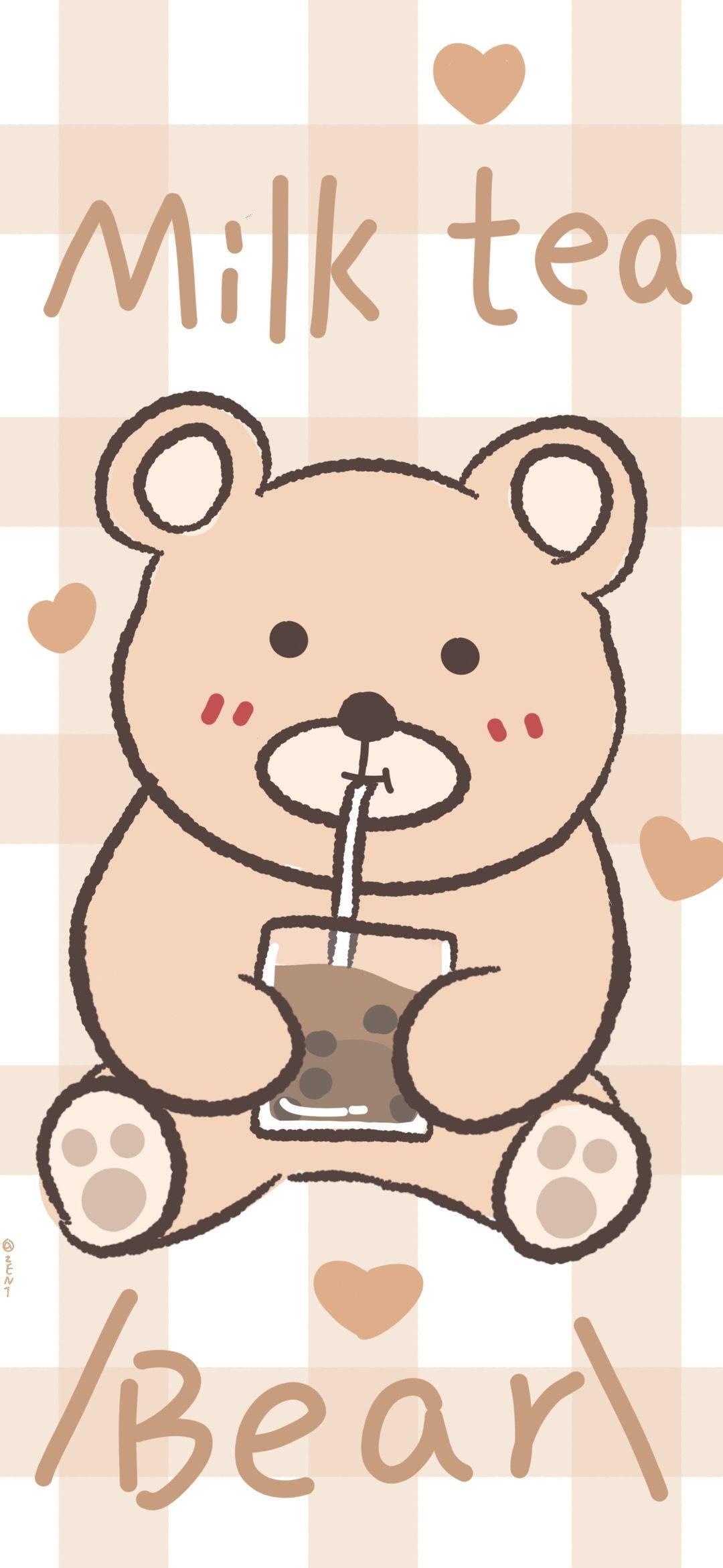 Download Korean Bear Drinking Milk Tea Wallpaper