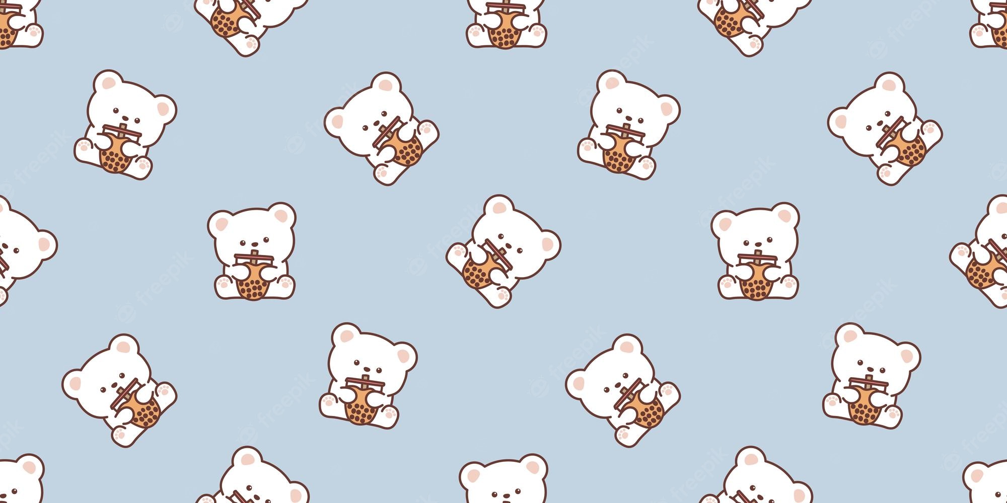 Premium Vector. Cute polar bear with bubble tea cartoon seamless pattern vector illustration