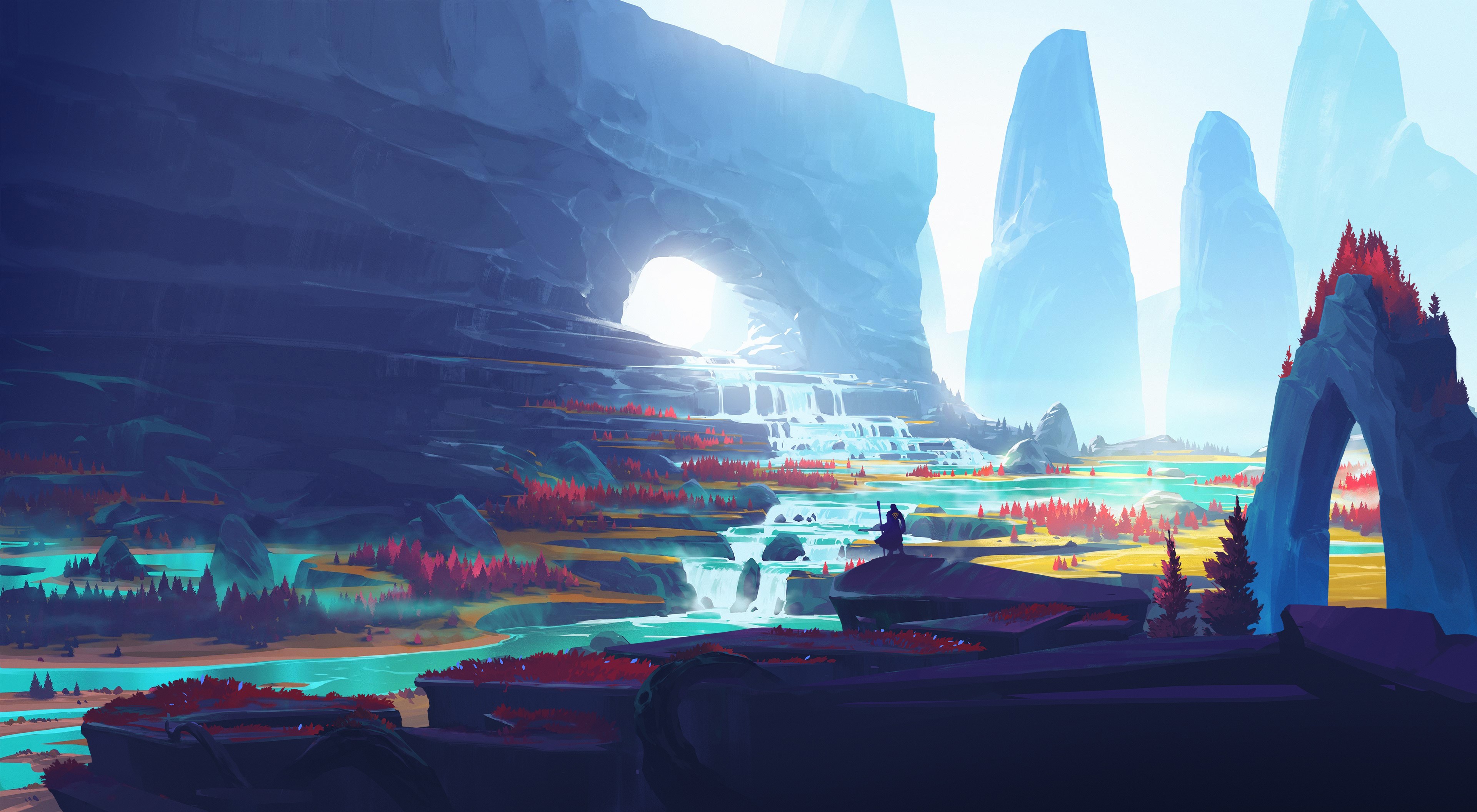 Wallpaper / digital art, landscape, mountains, Duelyst, video games, illustration, artwork free download
