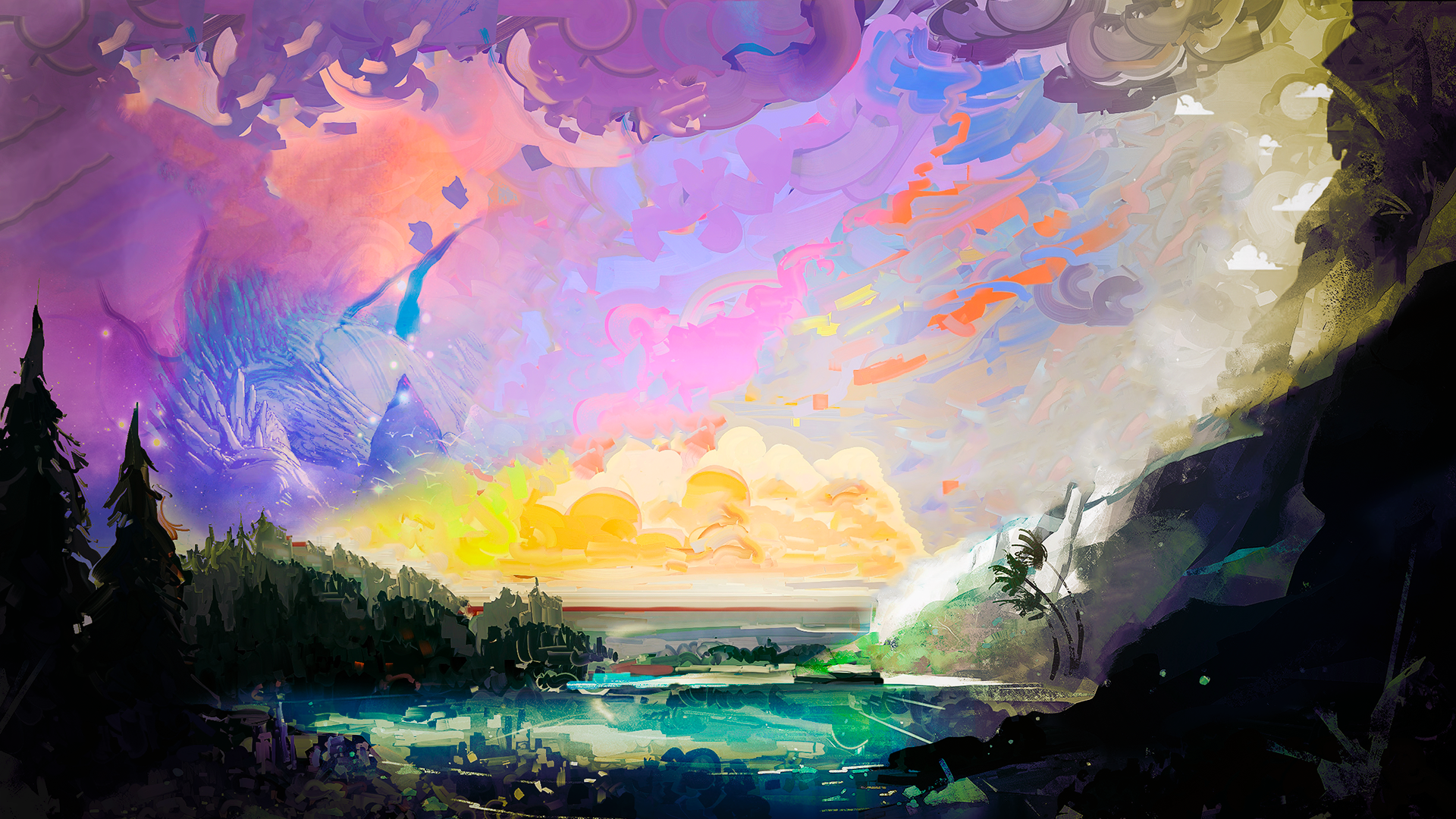 Wallpaper, literature, fantasy art, digital art, landscape, nature, clouds 1920x1080