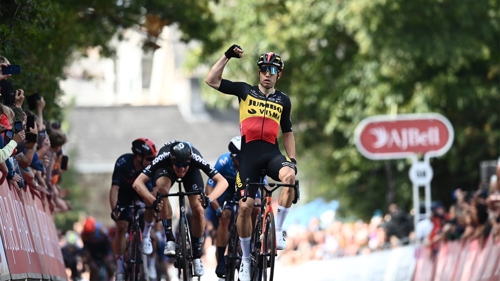 Tour of Britain. Wout van Aert wins stage one of the AJ Bell Tour of Britain in Cornwall