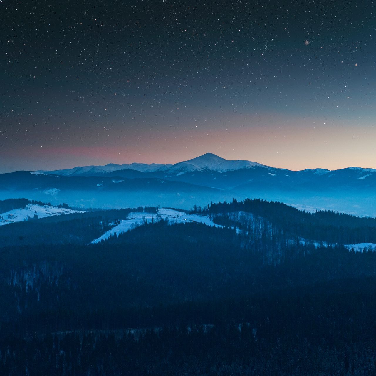 Download wallpaper 1280x1280 mountains, aerial view, starry sky, night, landscape ipad, ipad ipad mini for parallax HD background