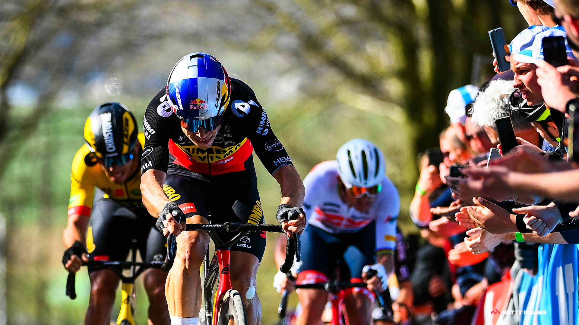 Why is Wout van Aert allowed to race in a Red Bull helmet on the road?
