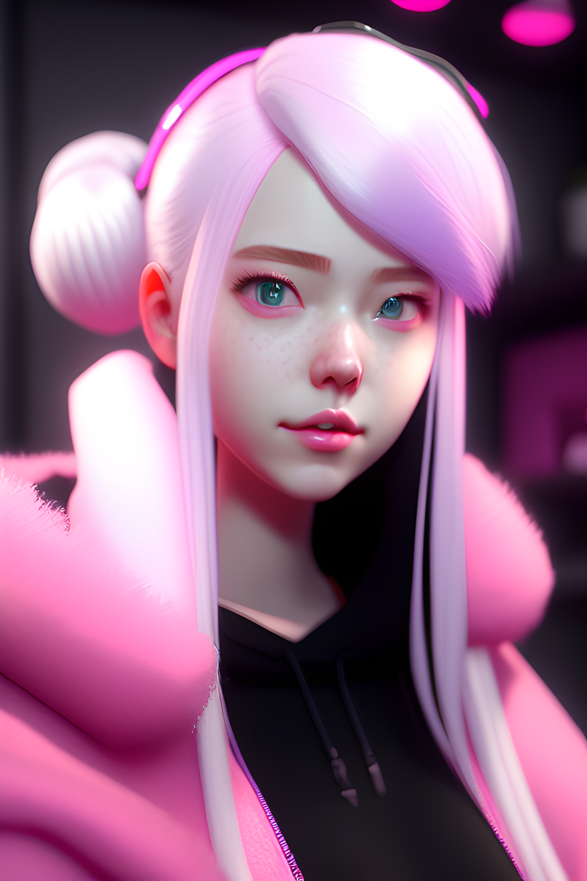 Women Pink Hair Fluffy Clothe Stable Diffusion Vertical Wallpaper:2048x3072