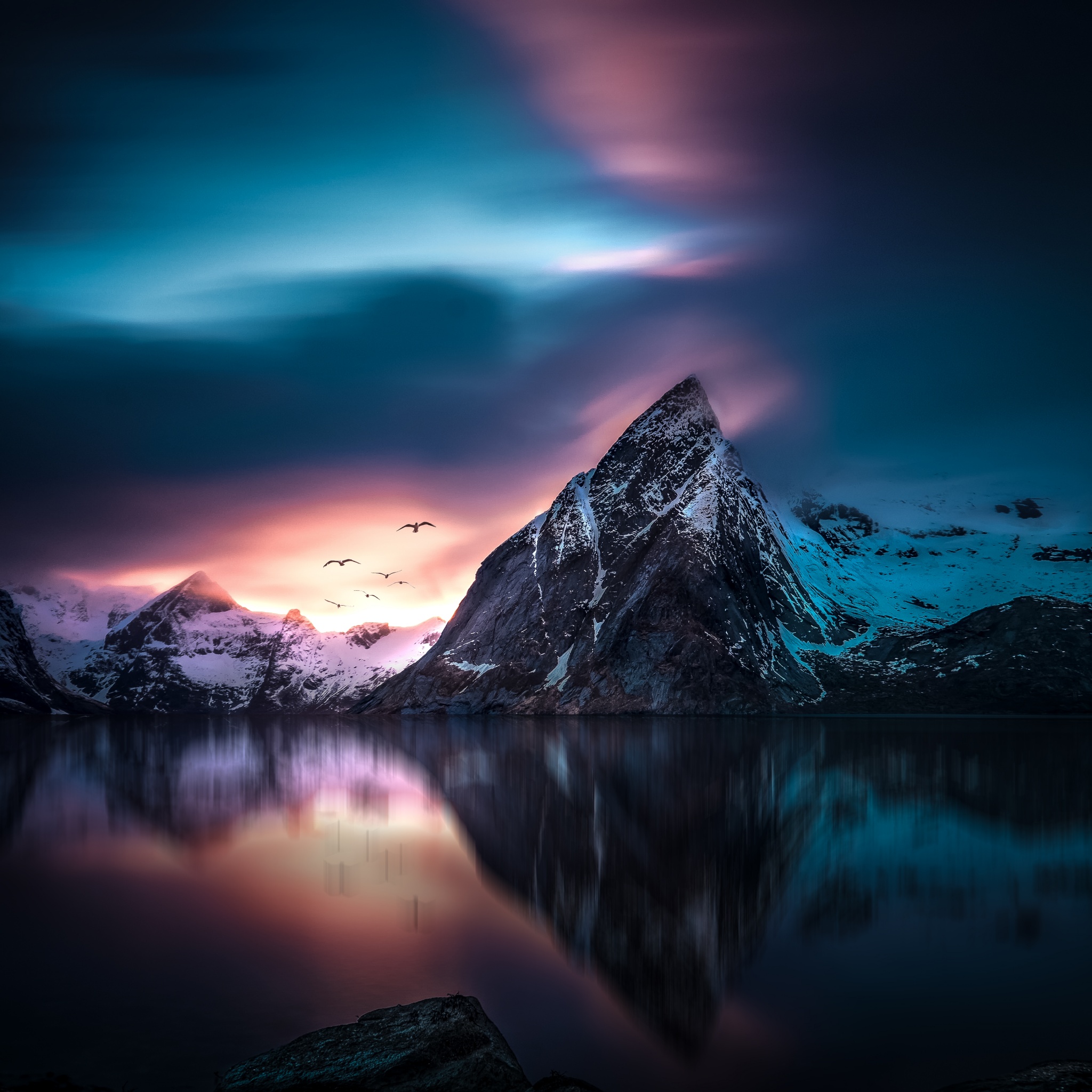 Mountains Wallpaper 4K, Peak, Lake, Reflection, Nature
