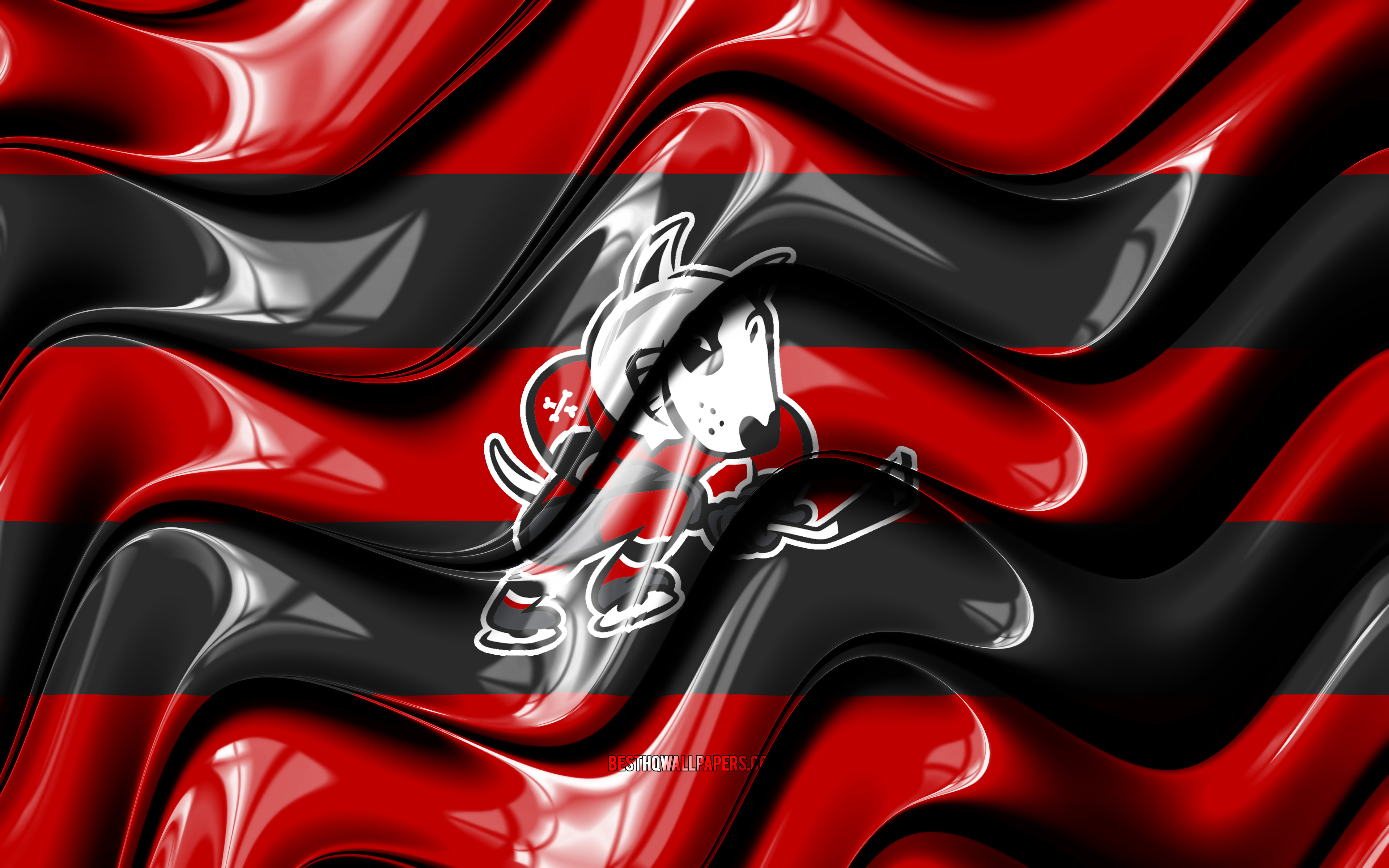 Download wallpaper Niagara IceDogs flag, 4k, red and black 3D waves, OHL, canadian hockey team, Niagara IceDogs logo, hockey, Niagara IceDogs, Canada for desktop with resolution 3840x2400. High Quality HD picture wallpaper