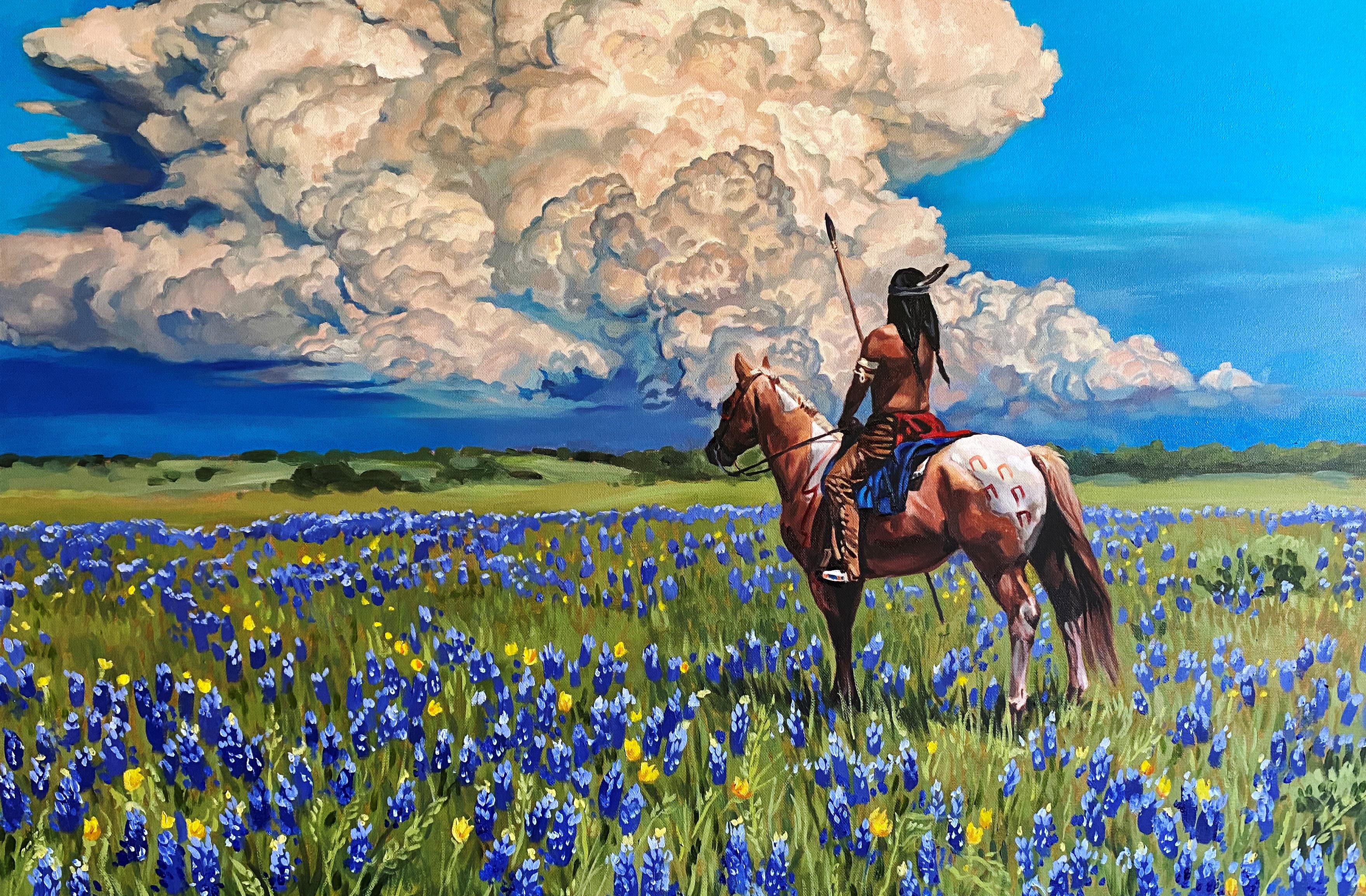 Wallpapers : oil painting, landscape, clouds, horse, flowers 3517x2308