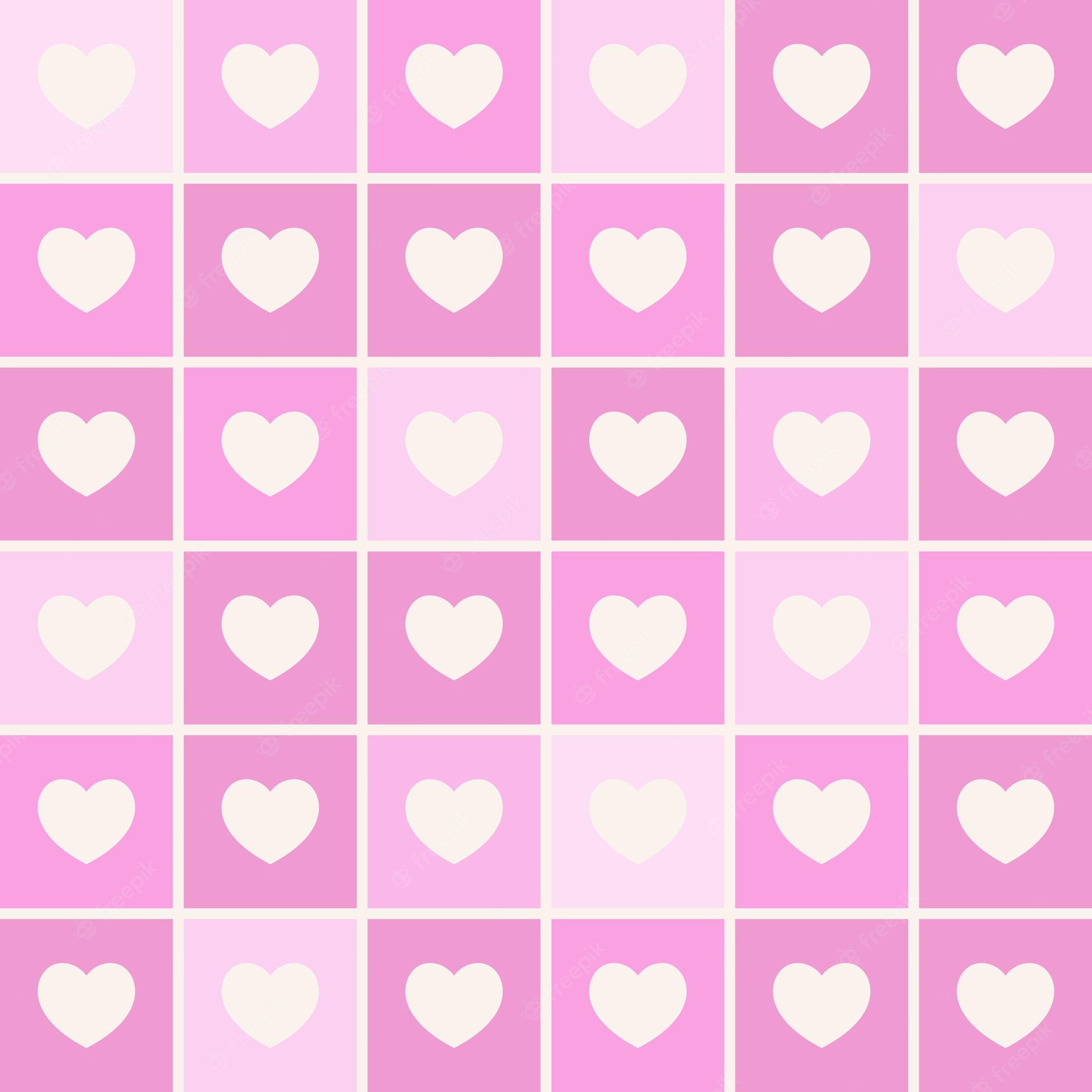 Premium Vector. Y2k pink heart seamless pattern checkered girlish background for valentines day