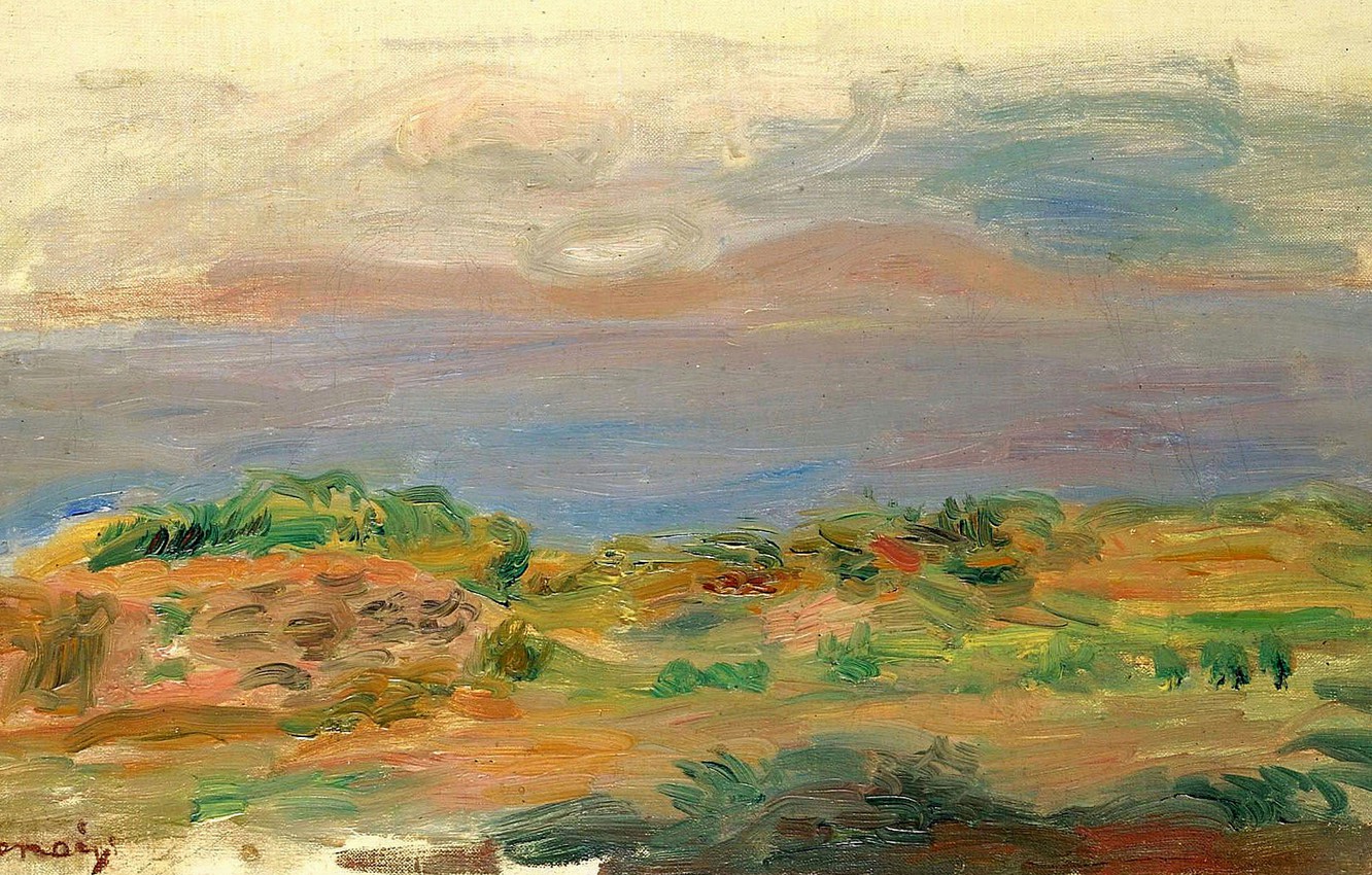 Wallpaper landscape, picture, 1898, Pierre Auguste Renoir, Pierre Auguste Renoir, Green Cliffs and the Sea image for desktop, section живопись