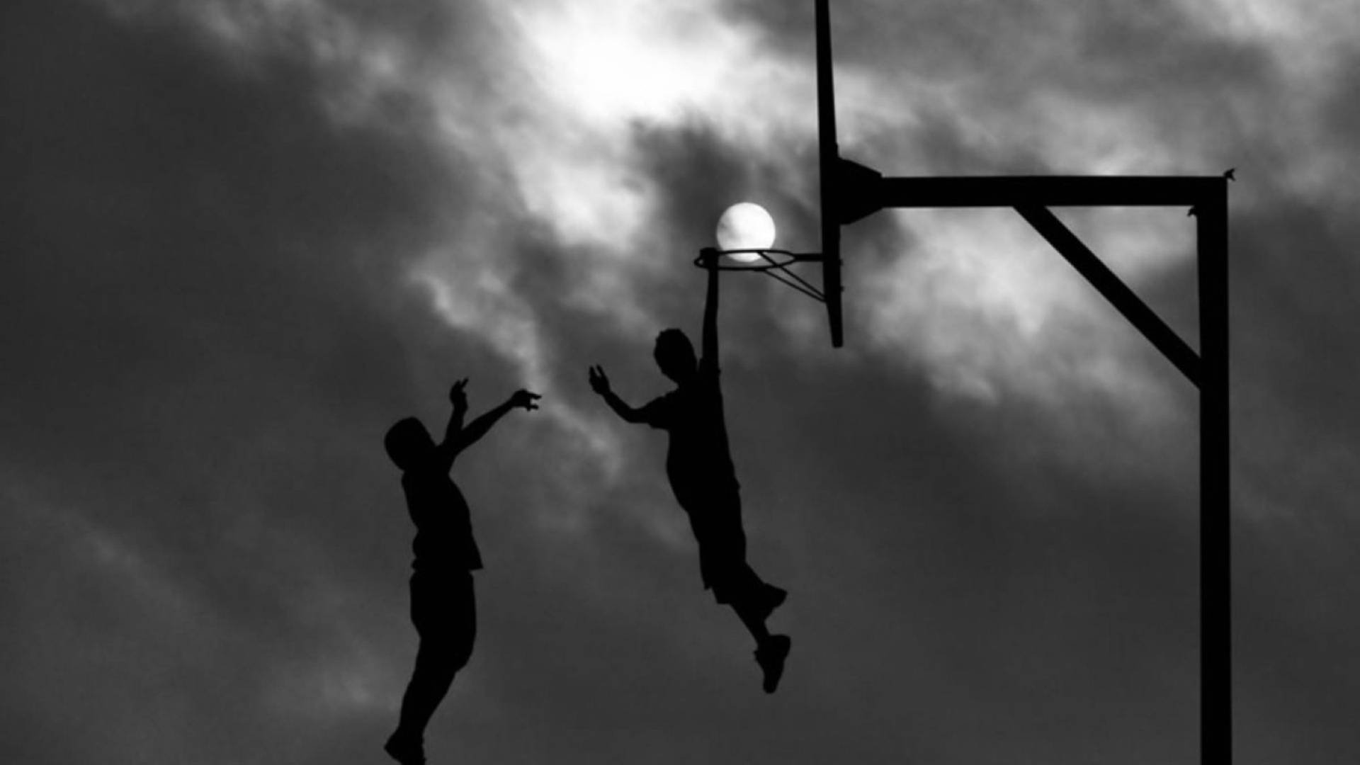 Download Basketball Silhouettes Full Moon Wallpaper