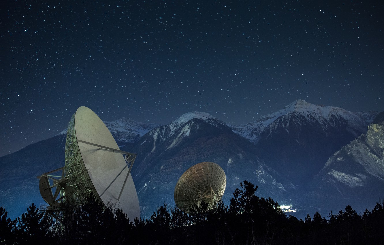 Wallpaper mountains, night, satellite antenna, Didier Dumoulin photography image for desktop, section пейзажи
