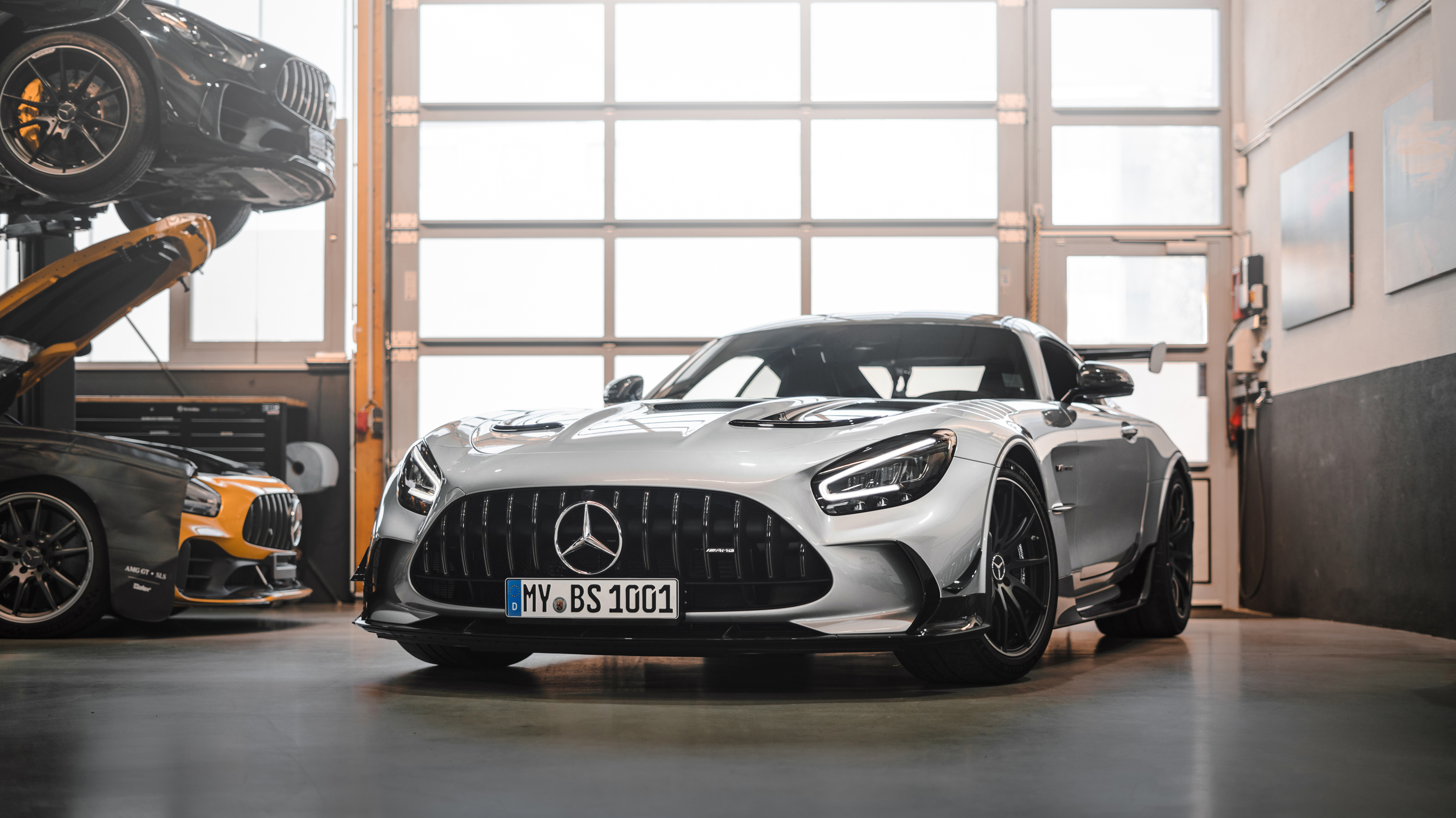 Mercedes AMG GT Black Series Silver Car In Garage Desktop Wallpaper 1920x1080