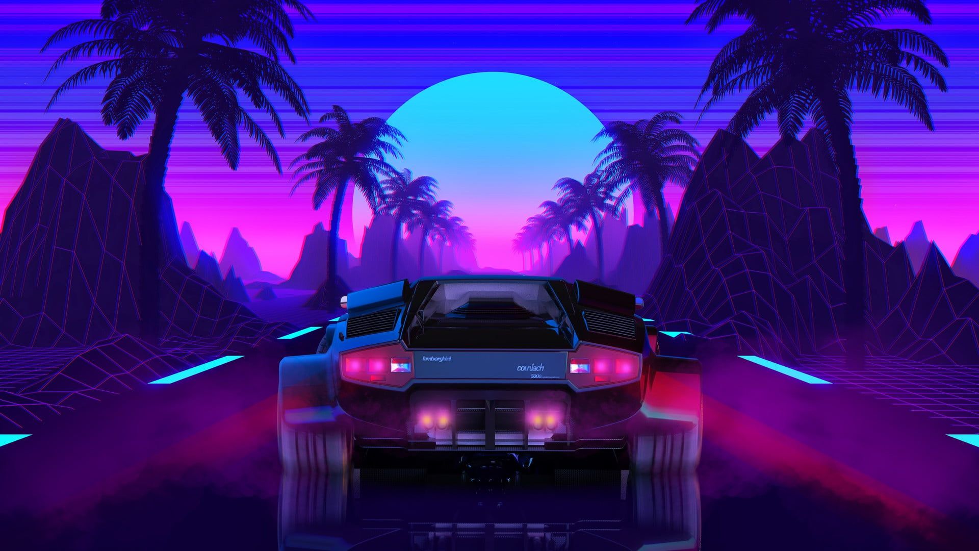 black car #car #neon #Lamborghini #vehicle #artwork rear view P # wallpaper #hdwallpaper #desktop. Neon wallpaper, Wallpaper, Lamborghini