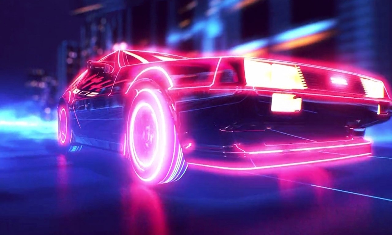 synthwave, car, DeLorean, neon, vehicle, purple Gallery HD Wallpaper