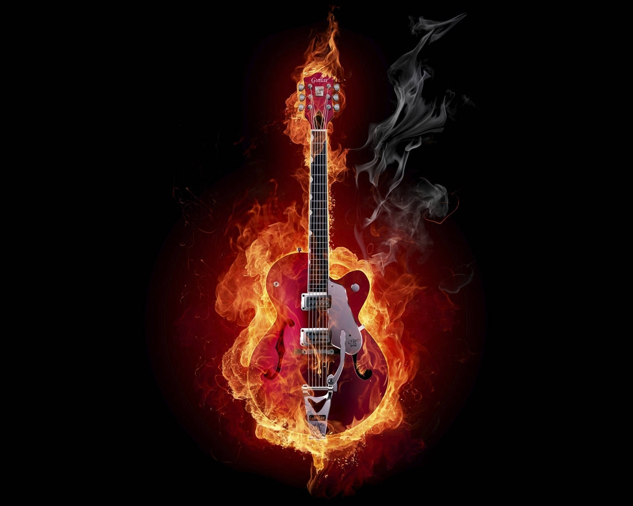 Download On Fire Red Electric Guitar Wallpaper