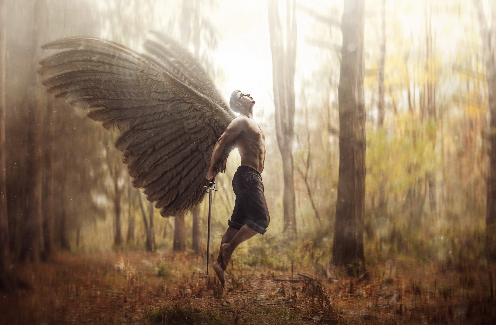 men fantasy art angel wings shirtless Gallery HD Wallpaper