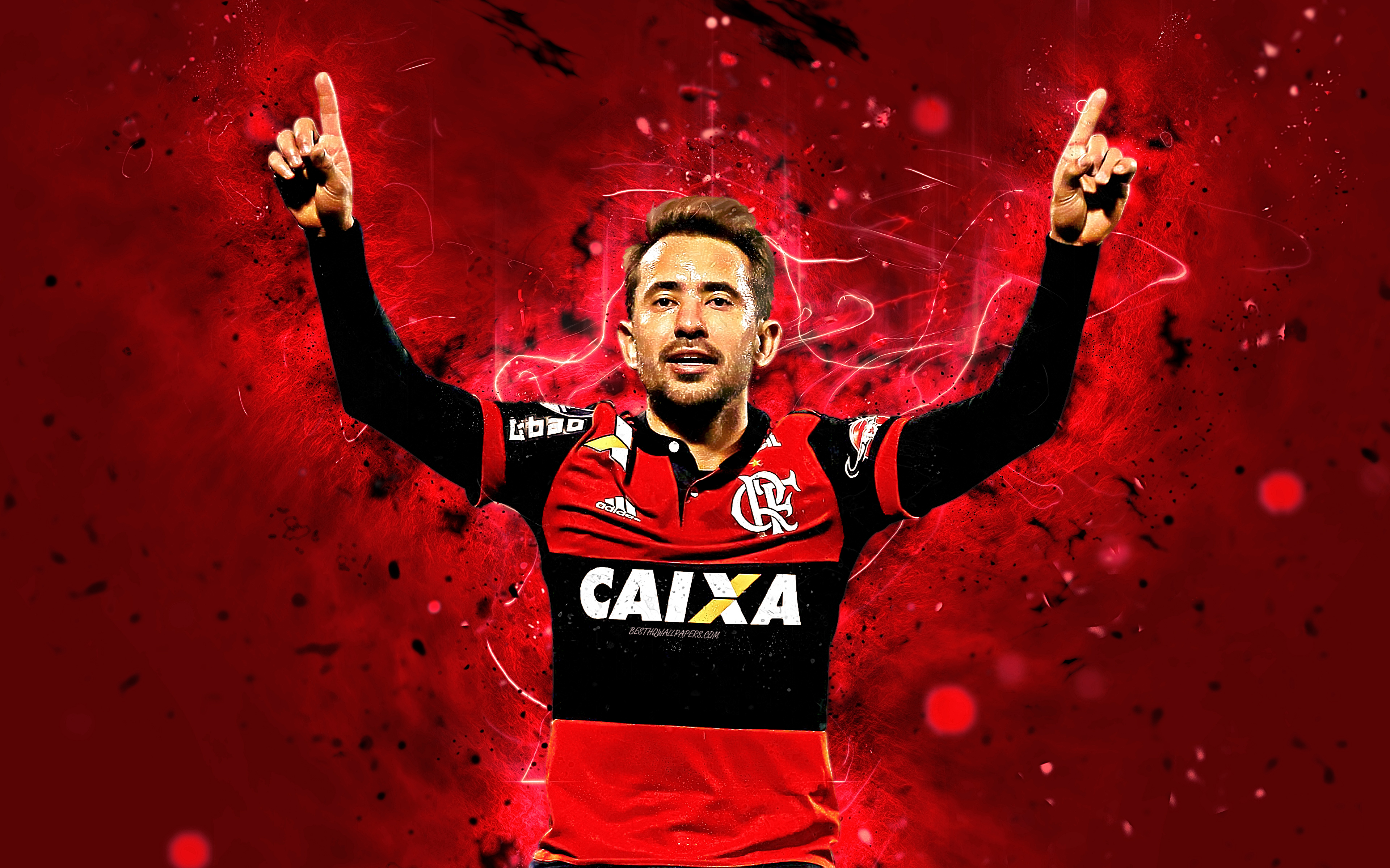 Download wallpaper Everton Ribeiro, 4k, abstract art, brazilian footballer, Flamengo, soccer, Everton Augusto de Barros Ribeiro, Brazilian Serie A, football, neon lights, Flamengo FC, Brazil for desktop with resolution 3840x2400. High Quality