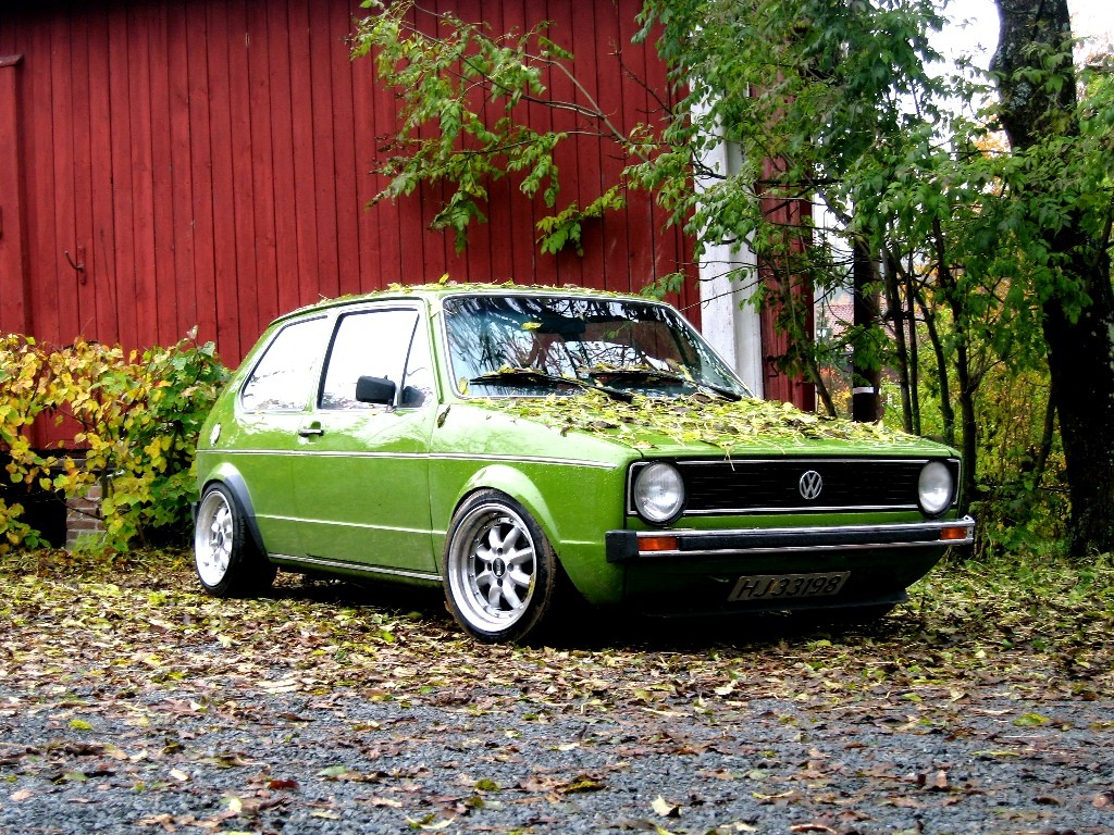 Wallpaper, sports car, green cars, Volkswagen Golf Mk1, Sedan, Golf 1, land vehicle, race car, automobile make, family car, executive car, city car 1024x768