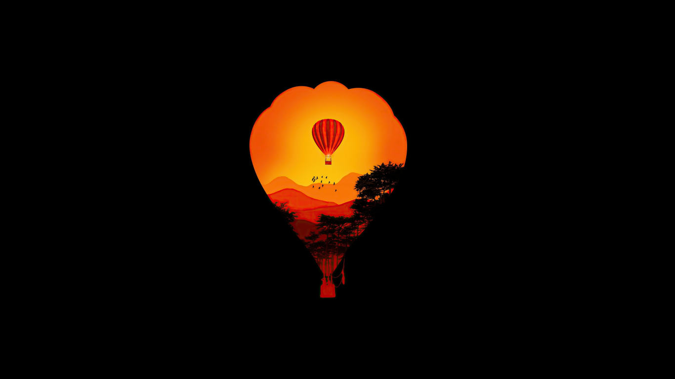 Air balloon minimal sunset dark art wallpaper background