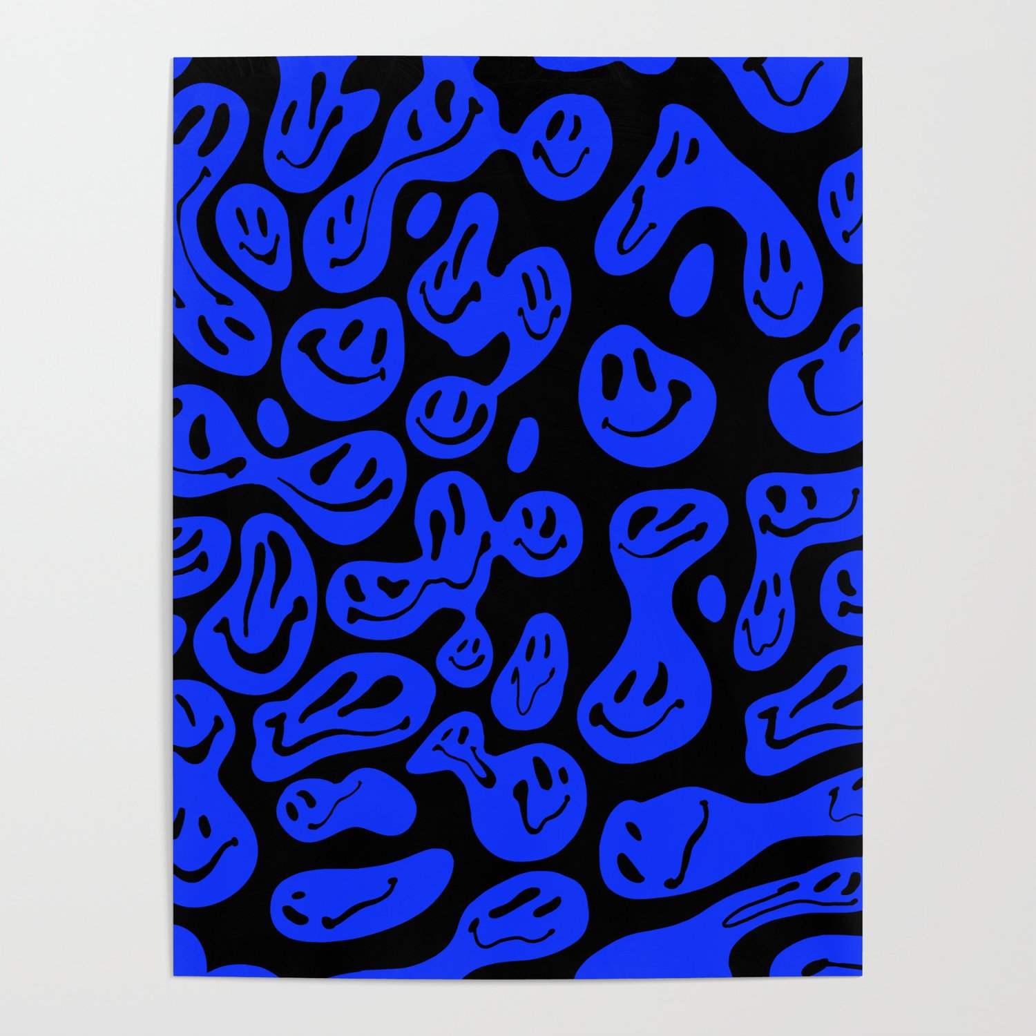 Black & Blue Dripping Smiley Poster