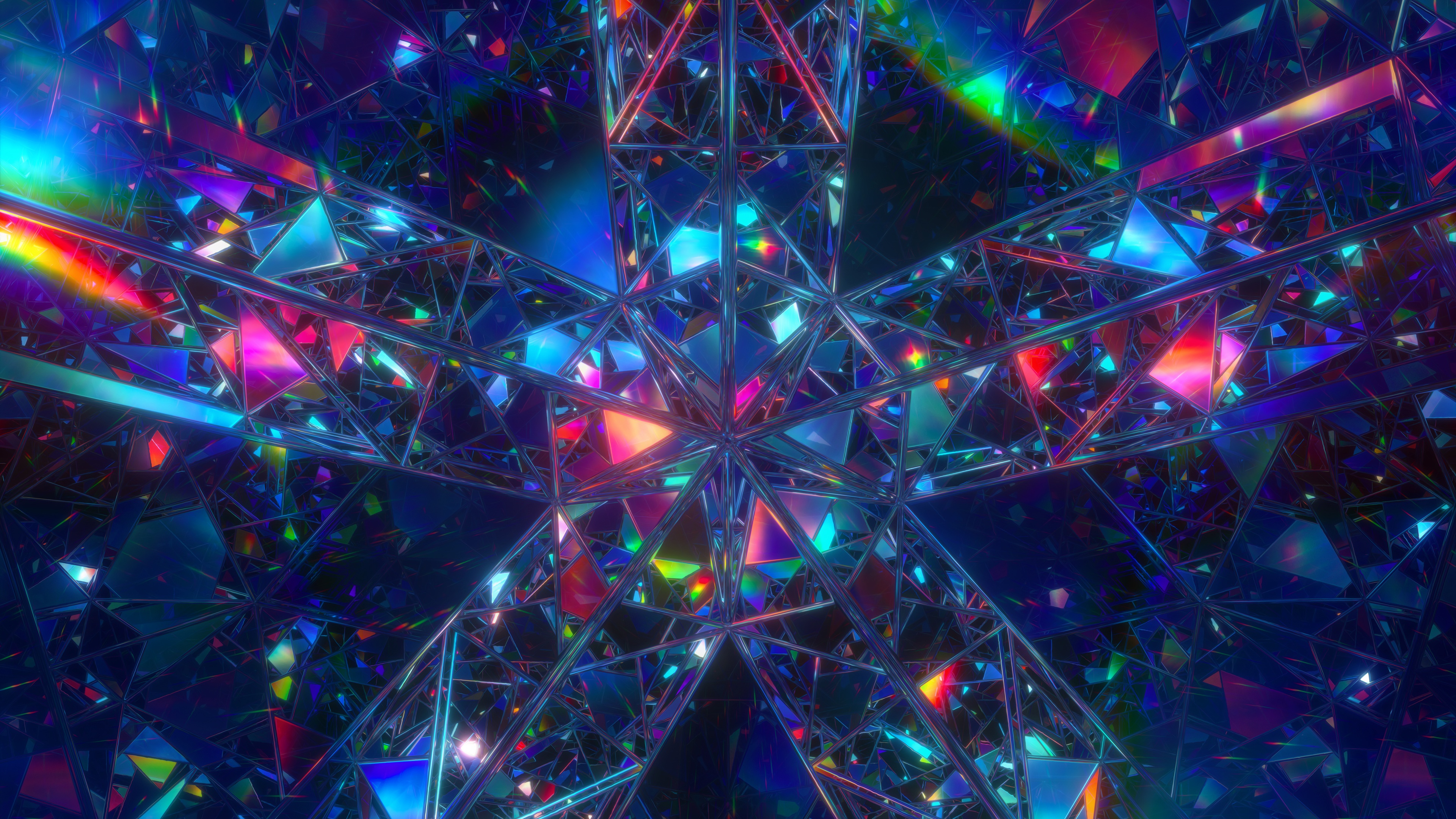 Mirror Wallpaper 4K, Crystals, Rainbow, Abstract
