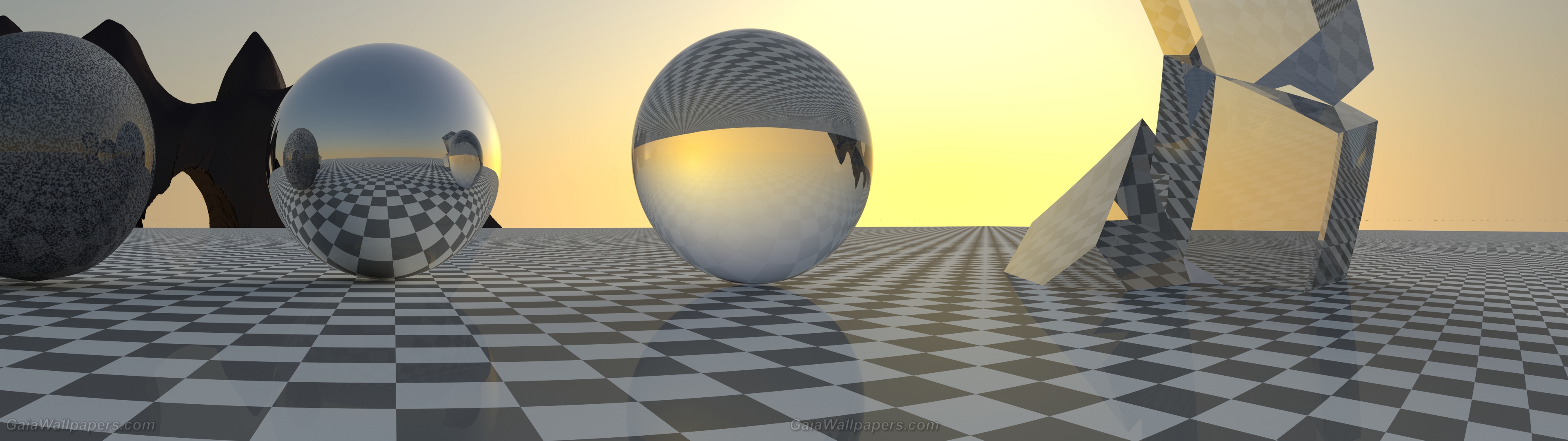 Glass and mirror on the chessboard wallpaper 3840x1080 Desktop Wallpaper