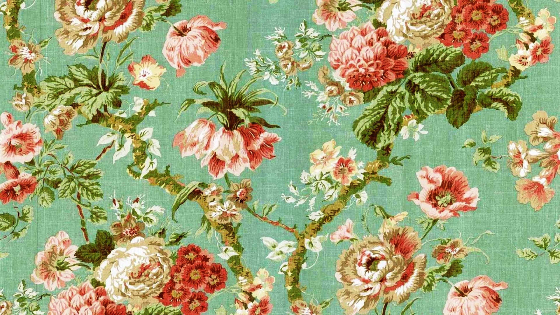 Download Green And Pink Floral Vintage Aesthetic Laptop Wallpaper