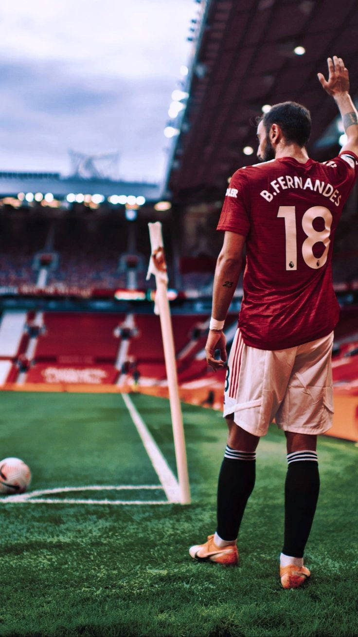 Download Bruno Fernandes Manchester United Waves To Fans Wallpaper