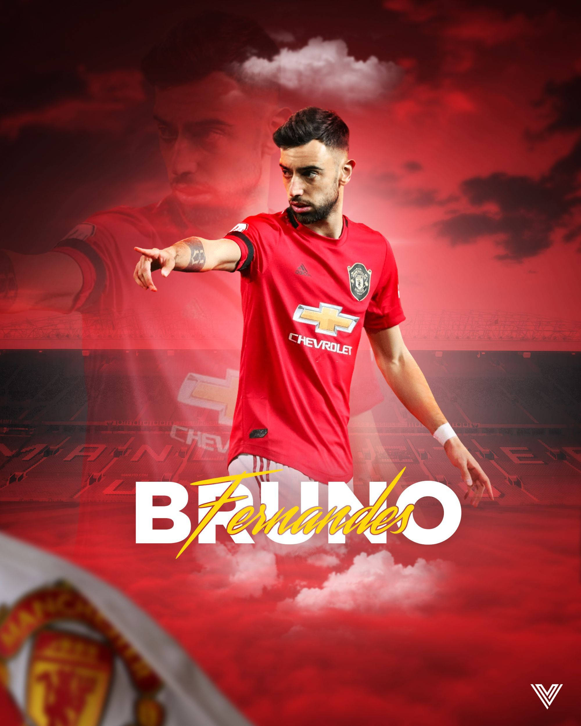 Download Bruno Fernandes Manchester United Red Artwork Wallpaper