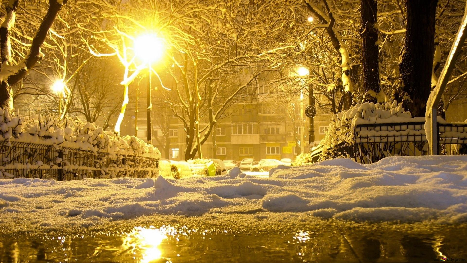 Winter in town HD wallpaper download