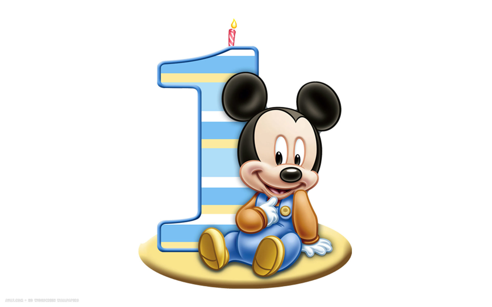 happy birthday 1st number candle mickey mouse disney white simple