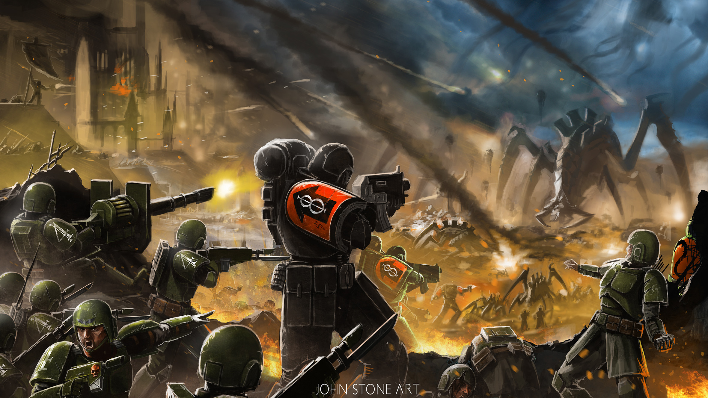 Science Fiction Warhammer Warhammer 40 000 Gun Bolter Sword Spear Power Armor Space Marine Video Gam Wallpaper:2362x1329