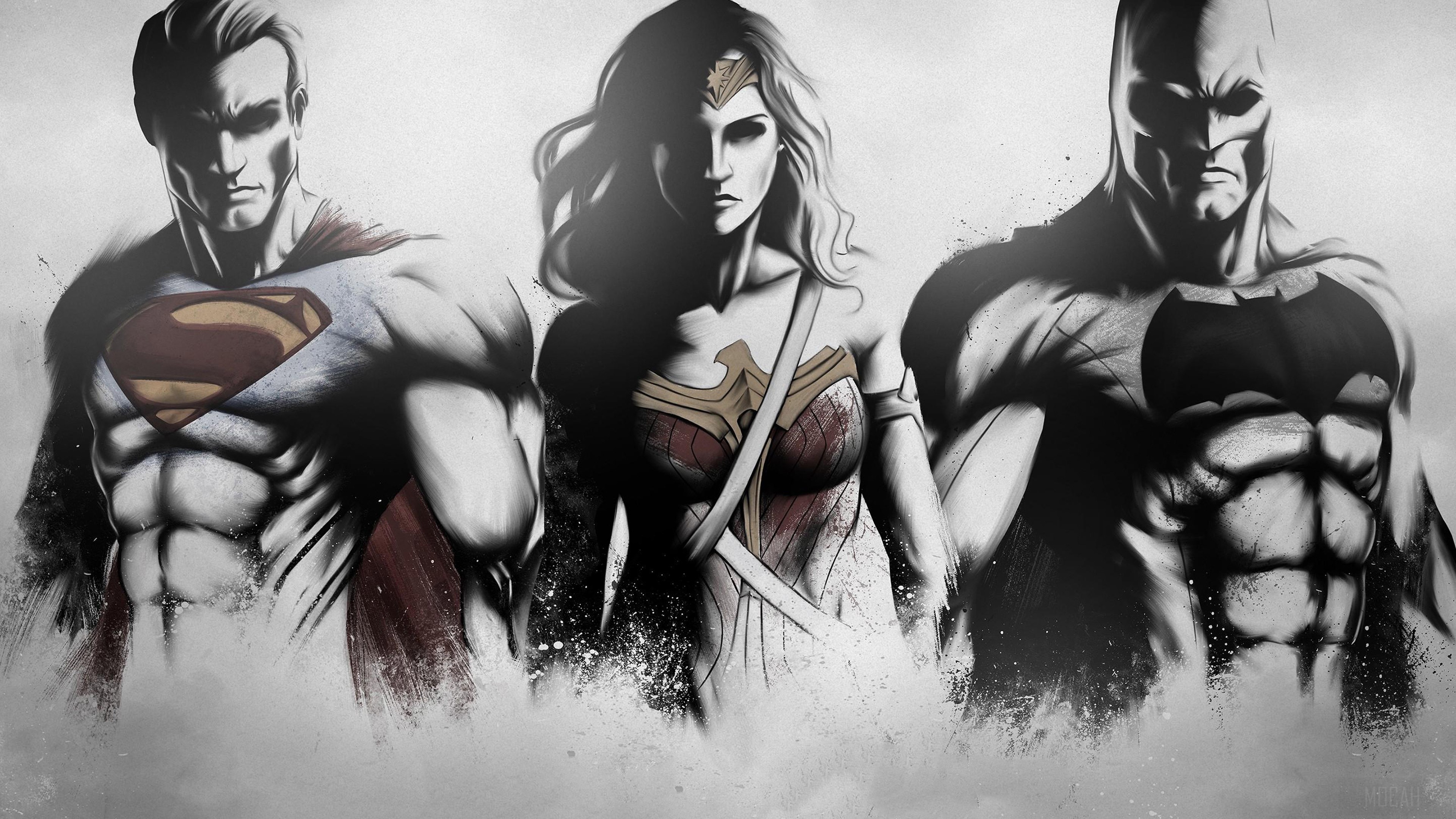 Superman Wonder Woman Batman Art Sketch 4k Gallery HD Wallpaper