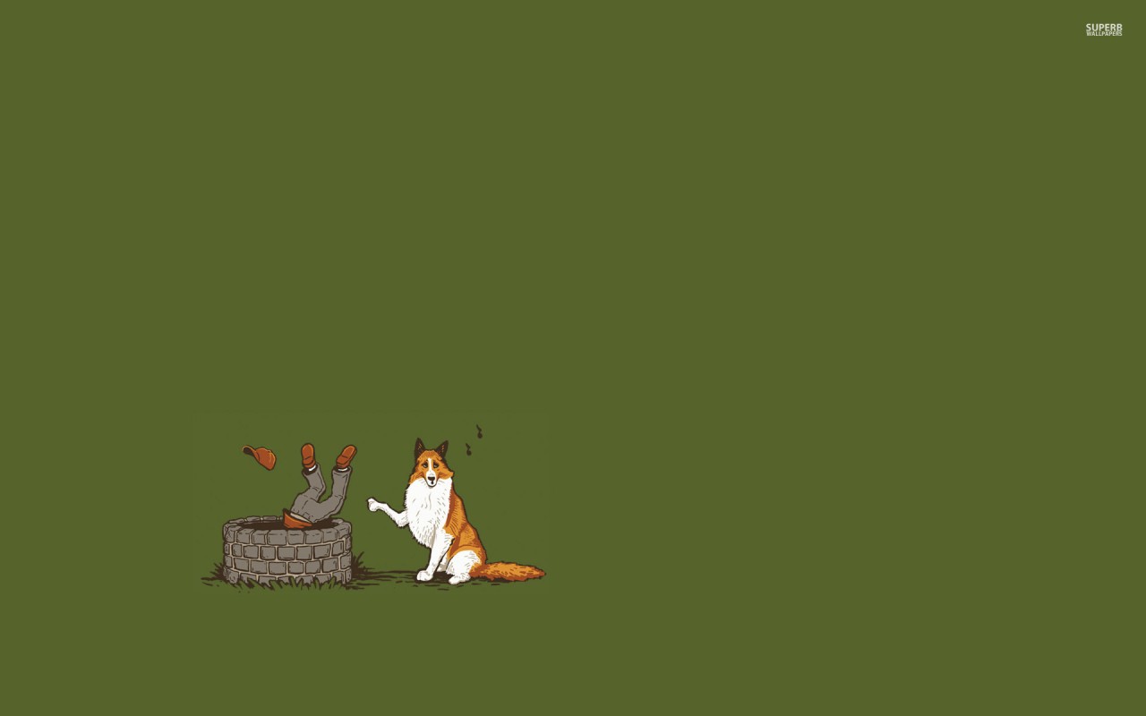 Fox pushed the hunter in the well, funny wallpaper. Fox pushed the hunter in the well, funny