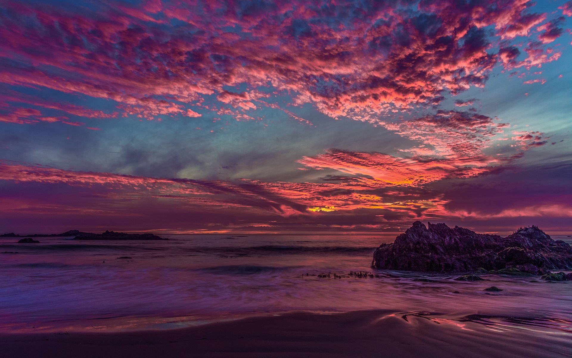 California, landscape, bay, sunset, clouds, sea, rock Gallery HD Wallpaper