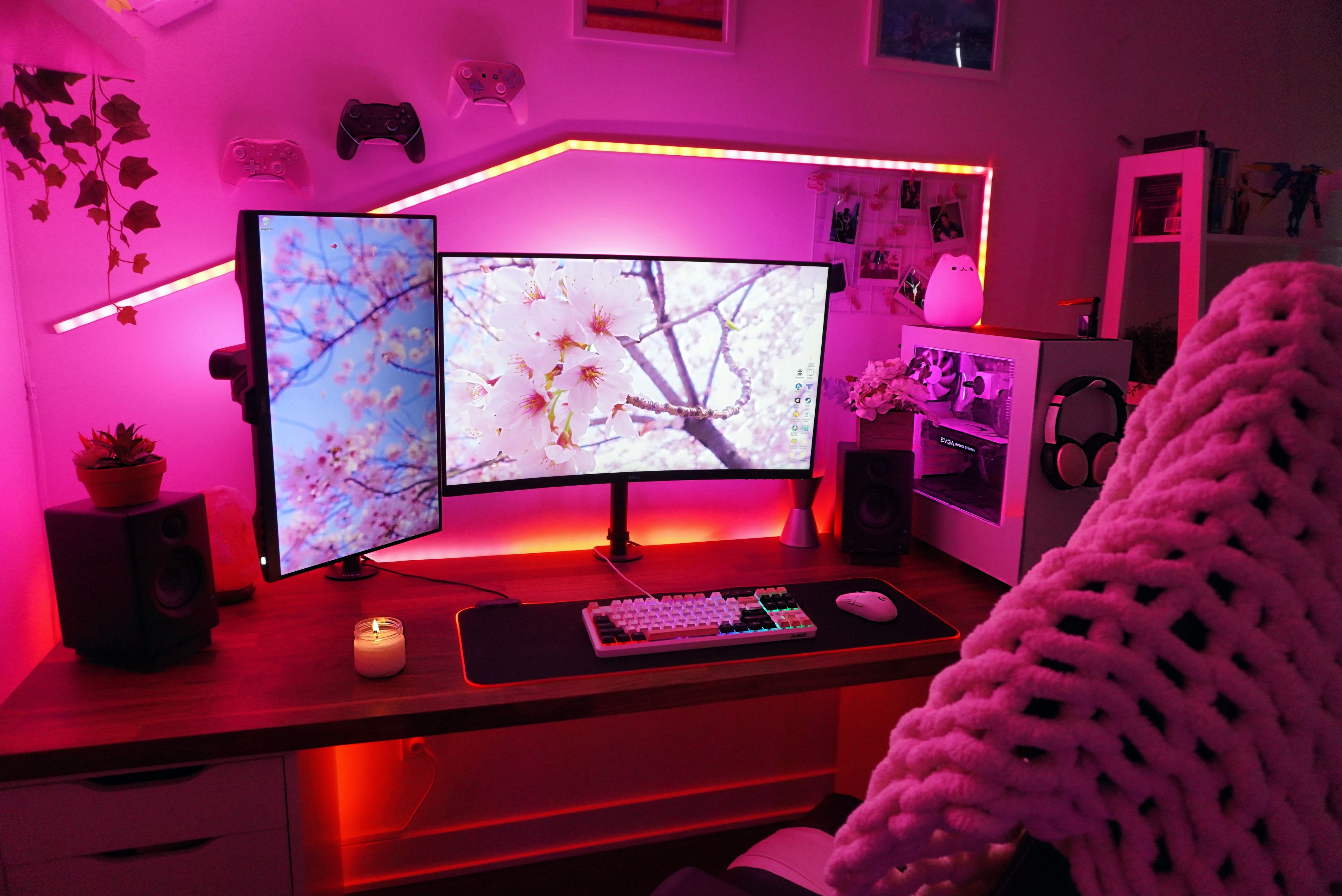 Cozy Pink Red Girly Gaming Setup. Gaming room setup, Gamer room, Room setup