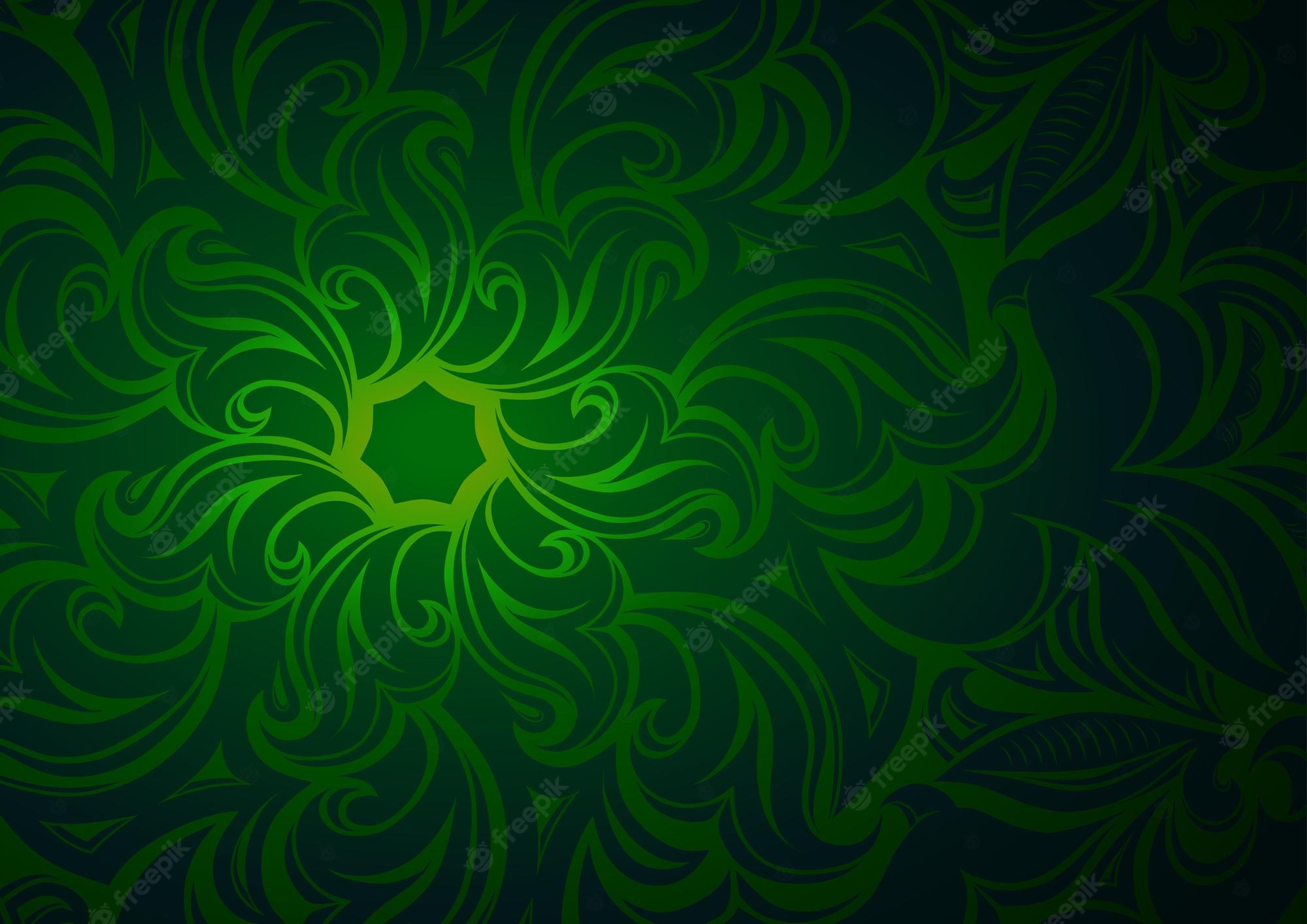 Premium Vector. Floral green gradient wallpaper with stylized flowers and foliage patterns dark background