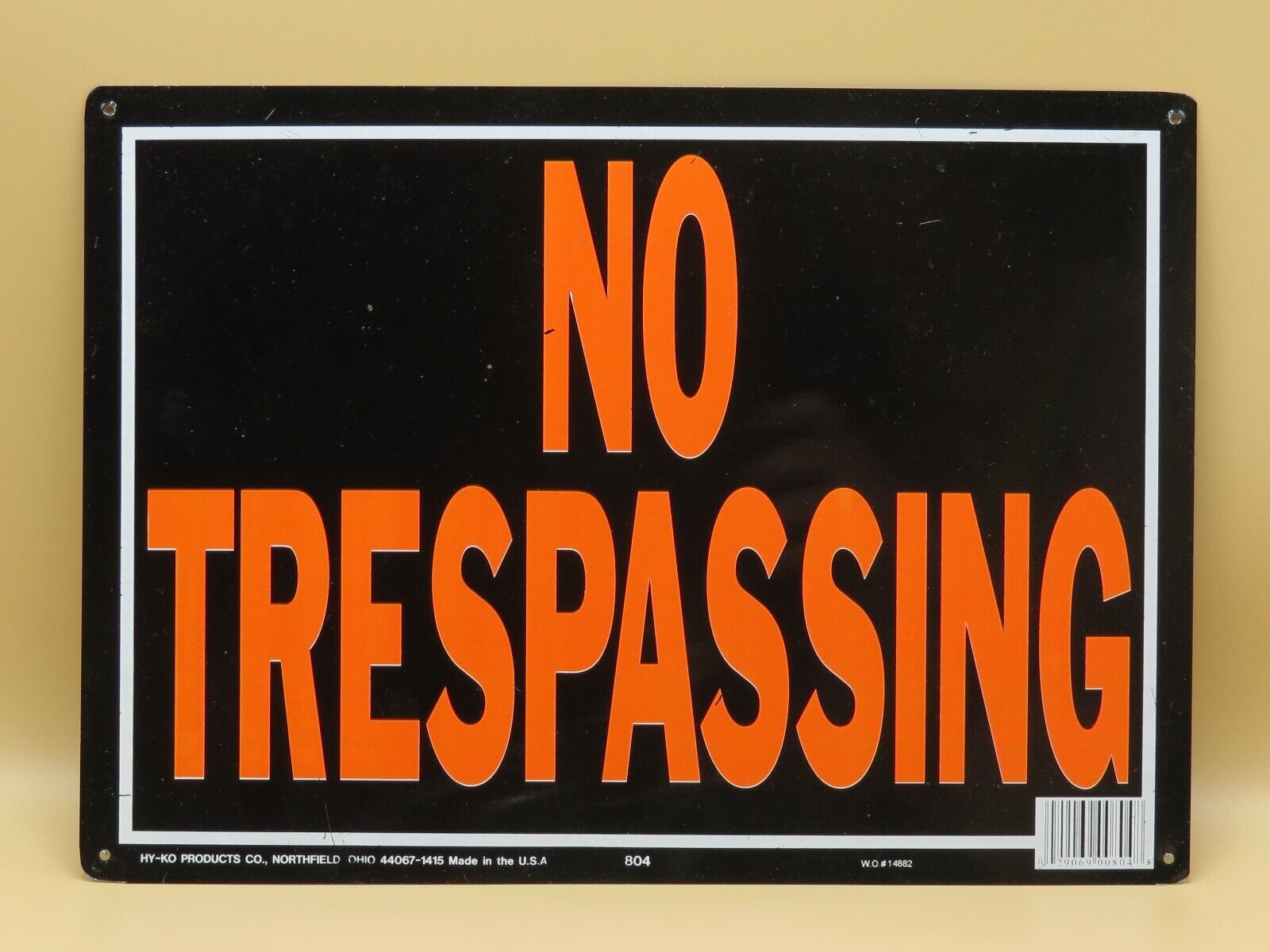 NO TRESPASSING Sign Black Orange Steel Metal 14 x 9
