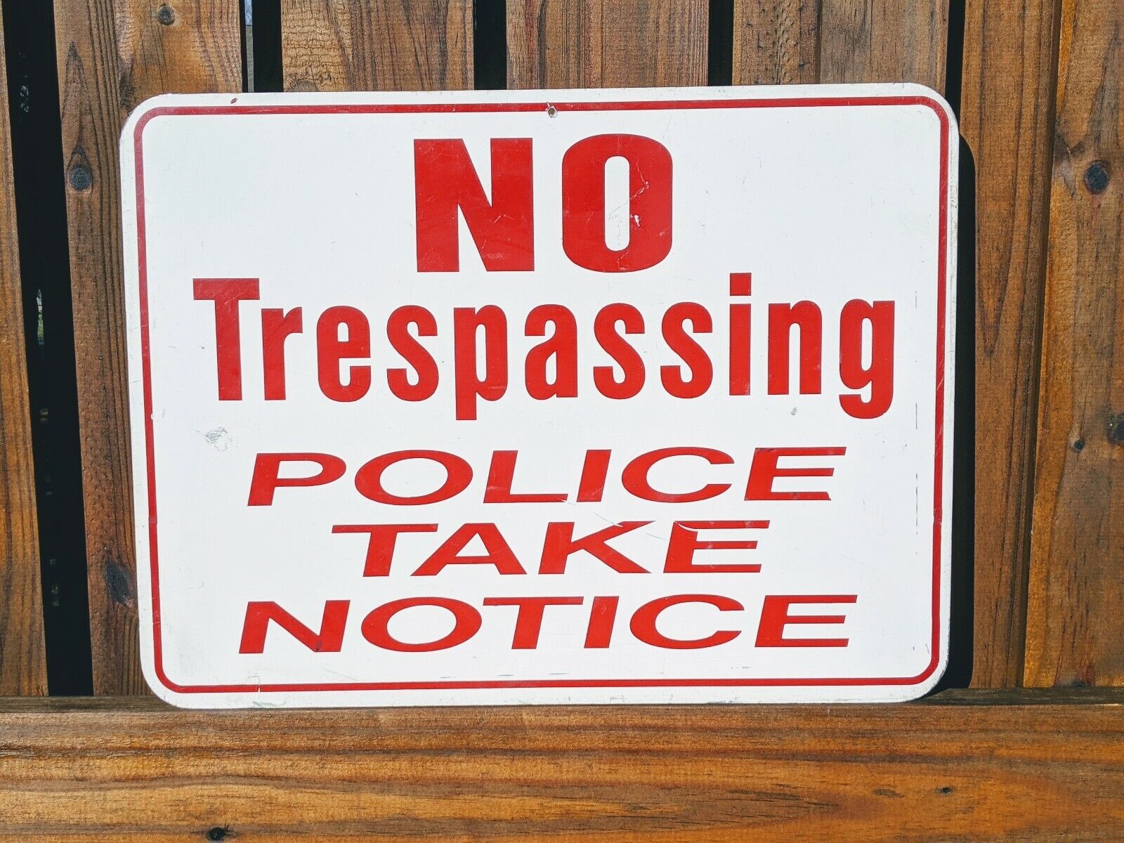 Authentic Vintage Used POLICE TAKE NOTICE Metal NO TRESPASSING Sign 24 x 18