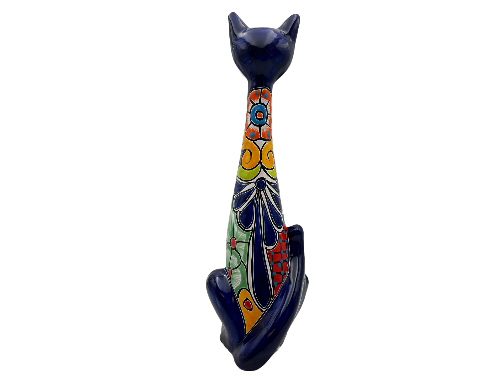 Tall Cat Long Neck Cute Folk Art Mexican Pottery Multicolor Home Decor 19.5