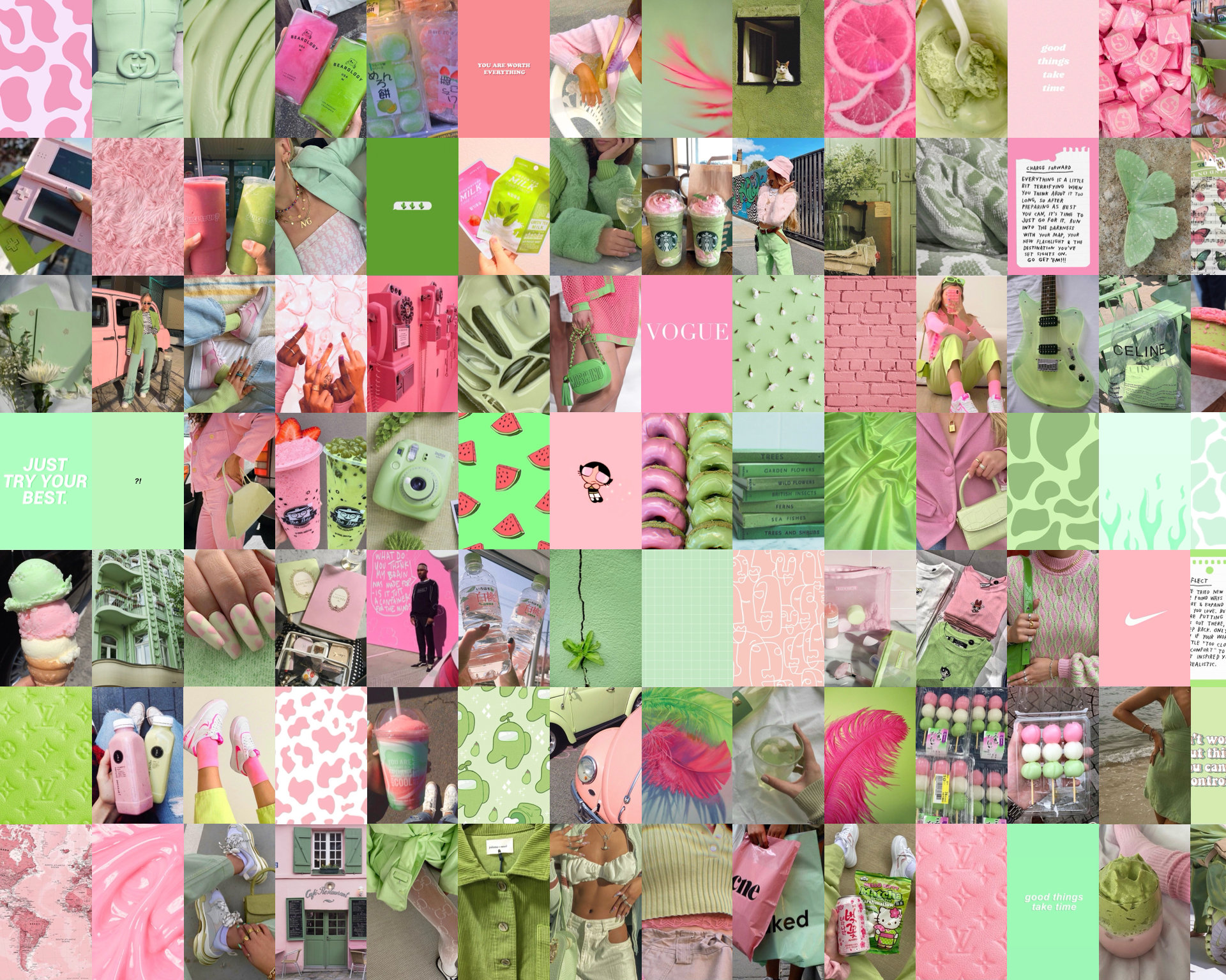 Pink Wall Collage Kit Green Collage Kit Pink and Green