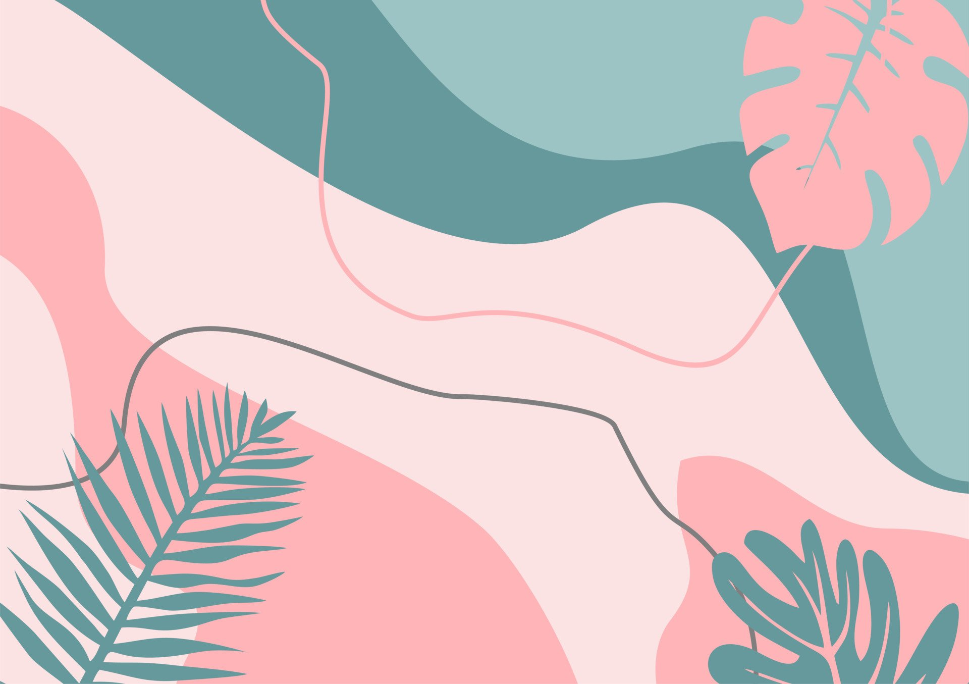green pink pastel color background. with abstract elements and creative tropical plants, modern trendy, social media