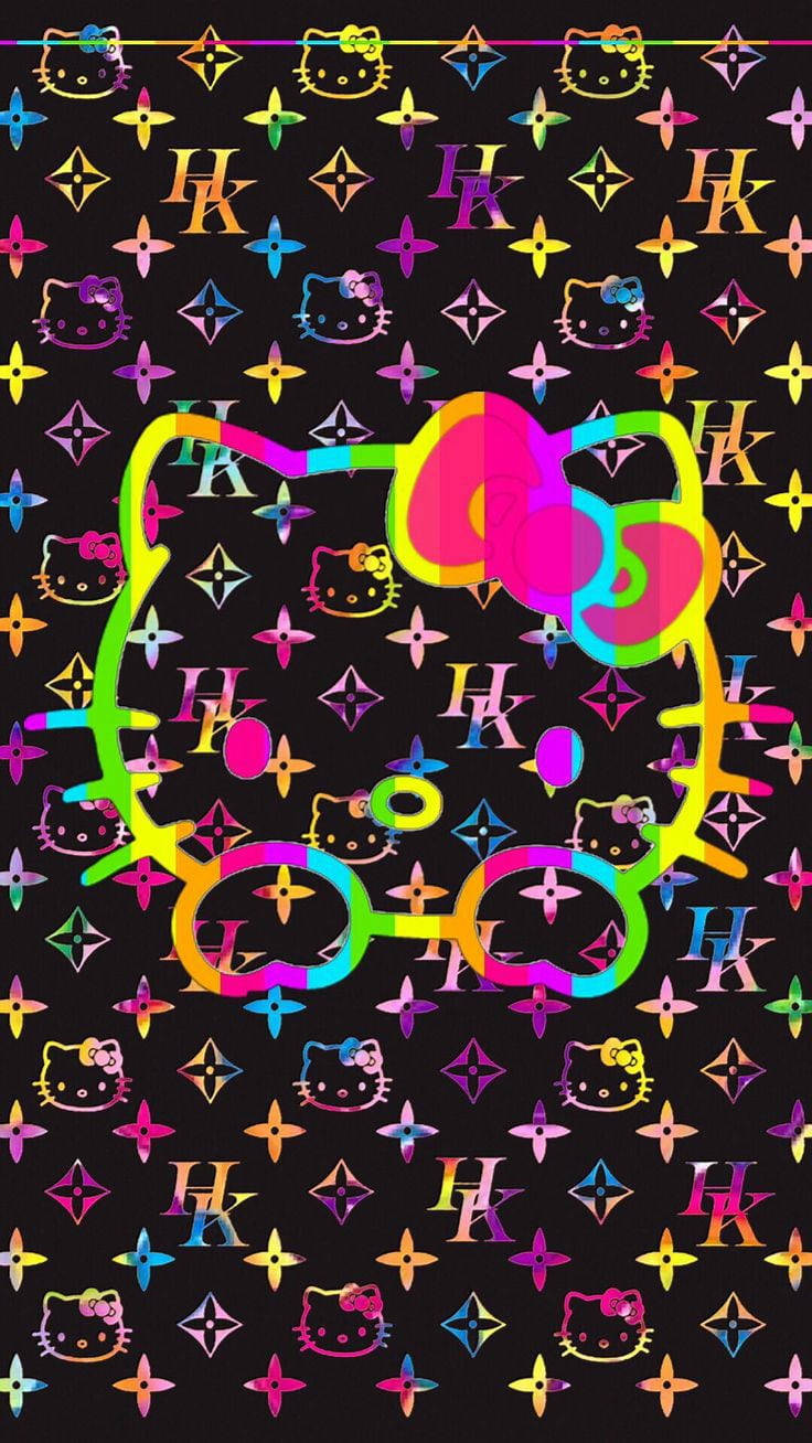Download Colorful Logo On Black Helly Kitty Wallpaper