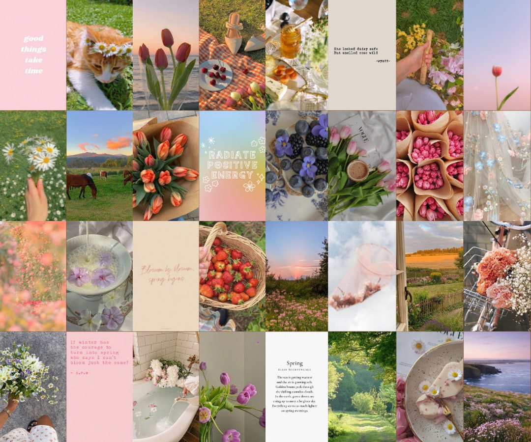 Spring Aesthetic Wall Collage Digital Download 75 Pieces