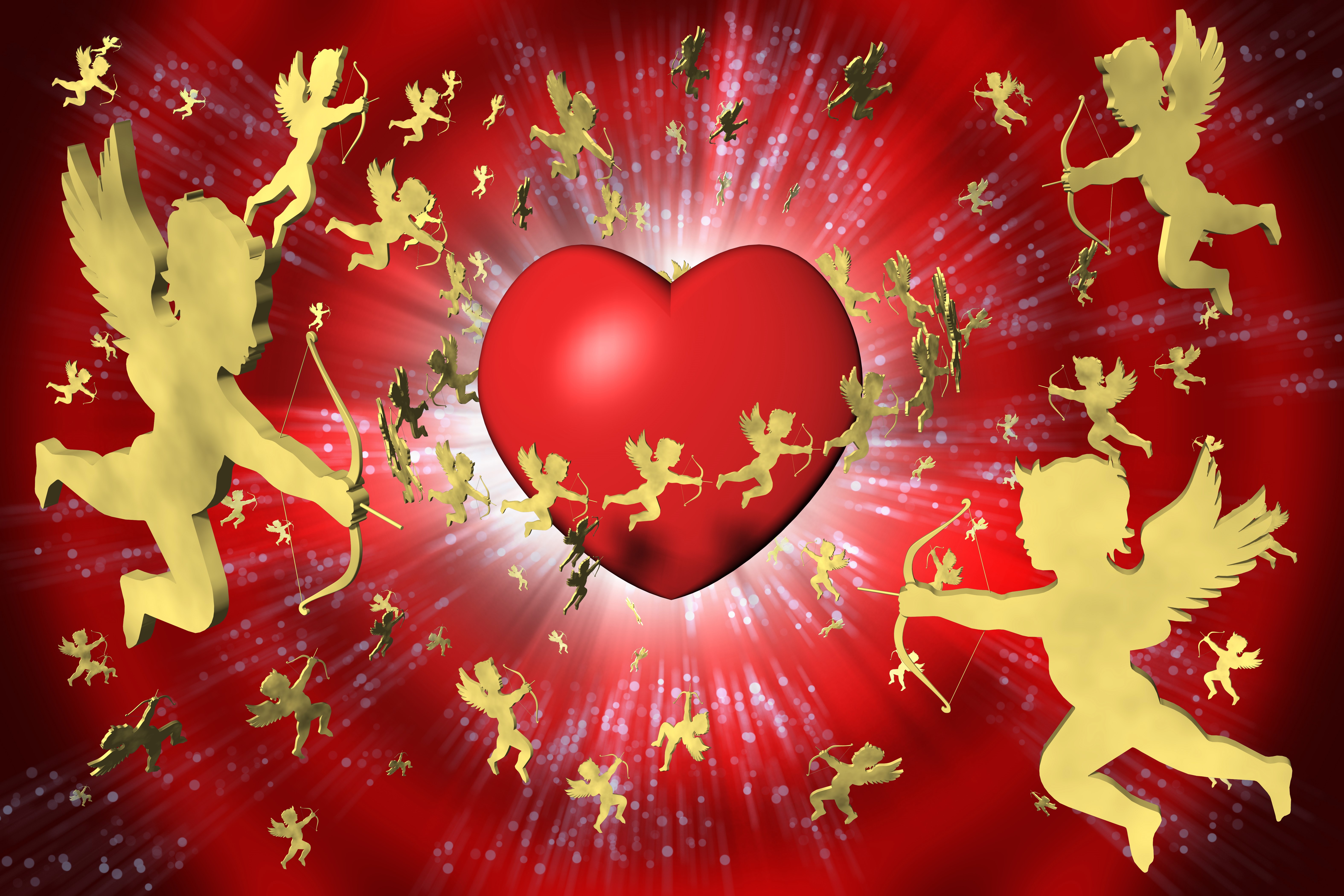 4K, 5K, 6K, Valentine's Day, Angels, Many, Heart Gallery HD Wallpaper