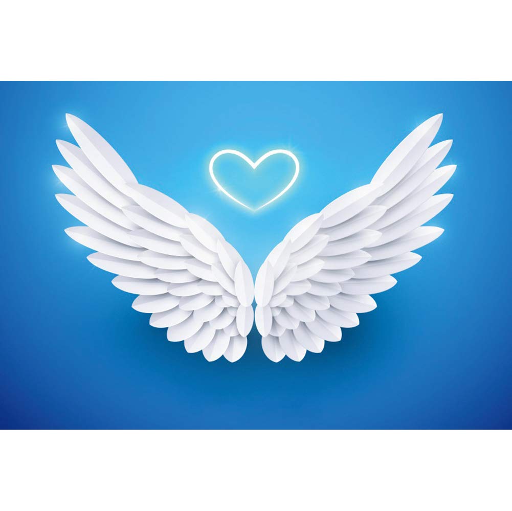 Haoyiyi 8x6ft Valentines Day Backdrop Hearts White Angel Wings Blue Romantic Background Photography Photo Girlfriend Couples Mothers Day Reception Ceremony Photohoot Decor Wallpaper, Everything Else