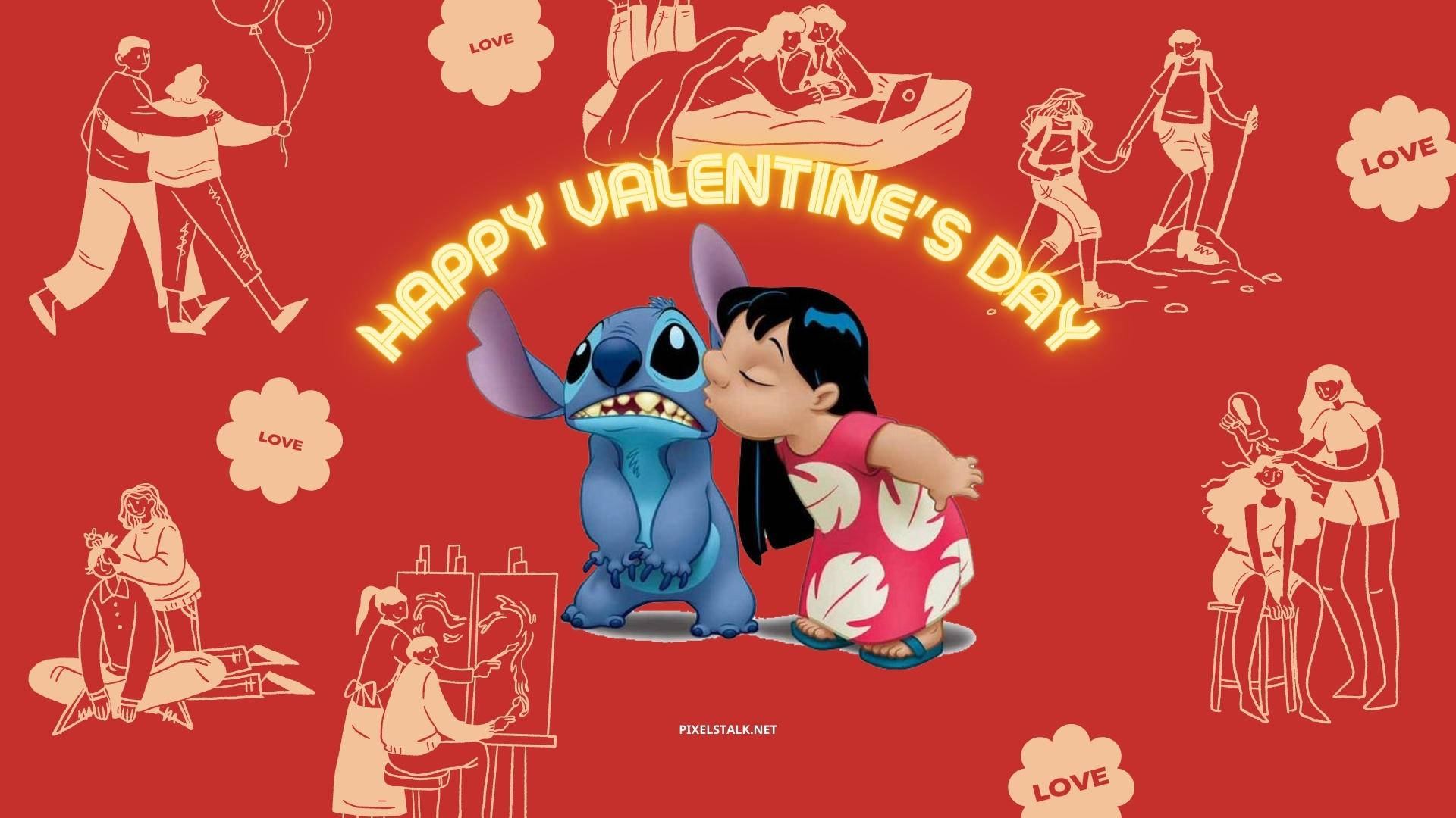 Download Valentine's Day Lilo And Stitch 3D Wallpaper